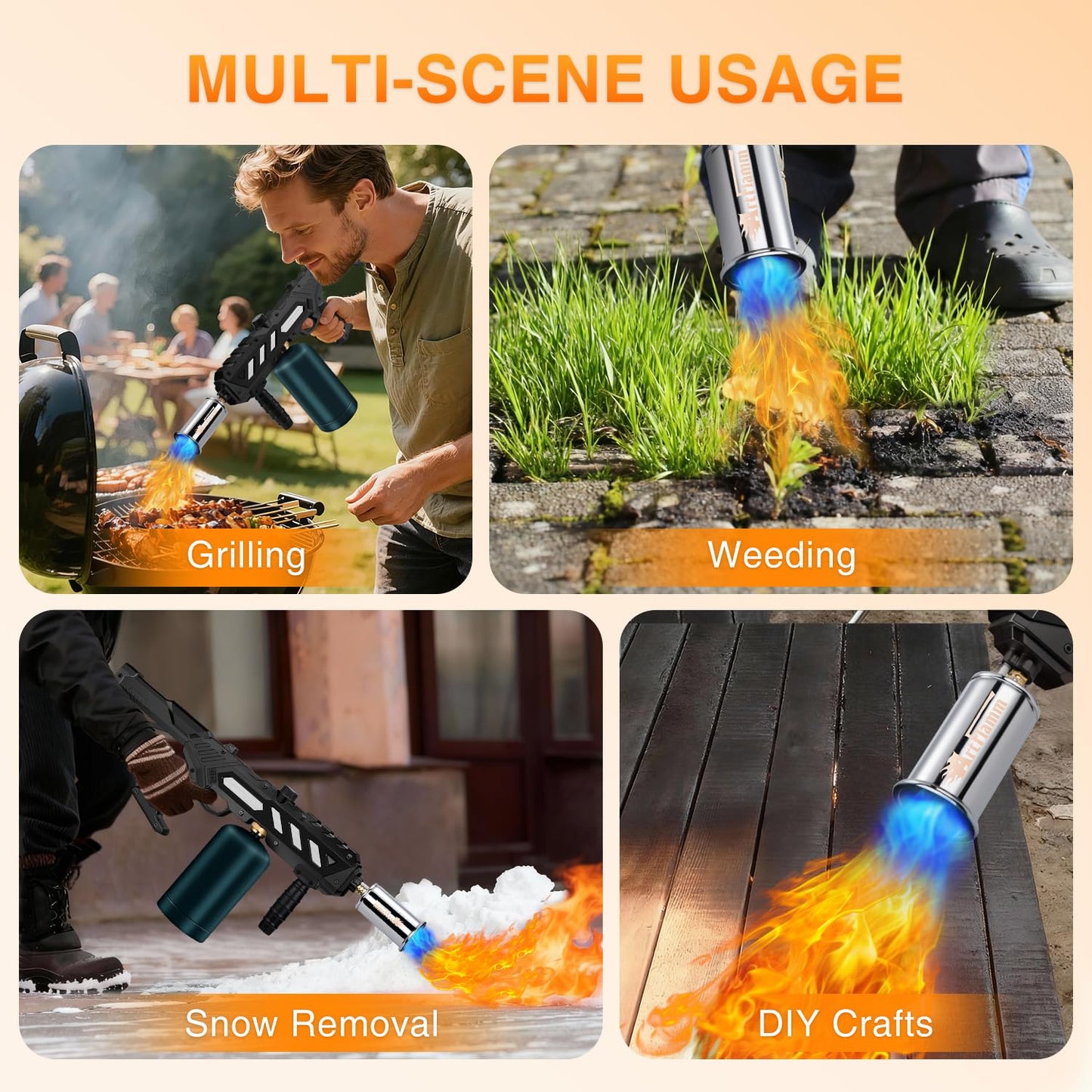 ARTFLAMM Powerful Propane Torch Gun, Kitchen Grill Torch with Detachable Design, Adjustable Flamethrower Torch Burner for Searing Steak, BBQ, Welding, Camping Charcoal Lighter(Tank Not Included)