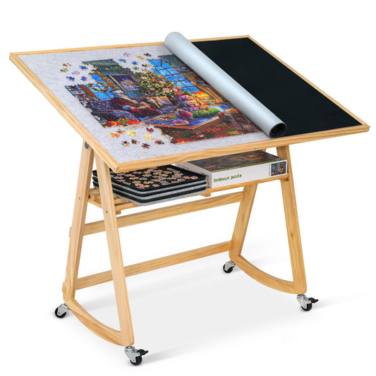 LAVIEVERT 1500 Piece Tilting Puzzle Table with Legs & Cover Mat, Adjustable Jigsaw Puzzle Board Easel with Storage, Portable Wooden Table with 4 Wheels for Adults, Great Assistant for Mom & Elderly