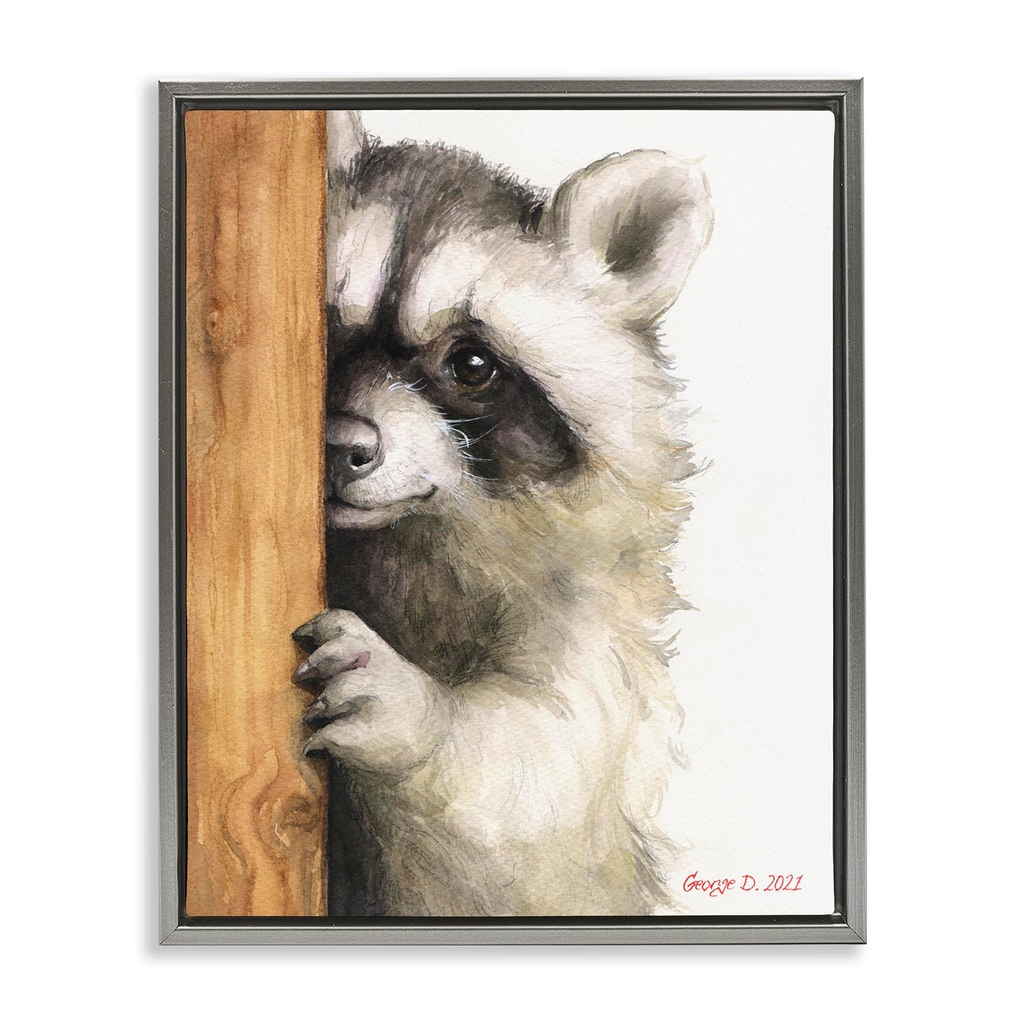 Stupell Industries Peering Raccoon Cute Smile Watercolor Animal Painting, Design by George Dyachenko