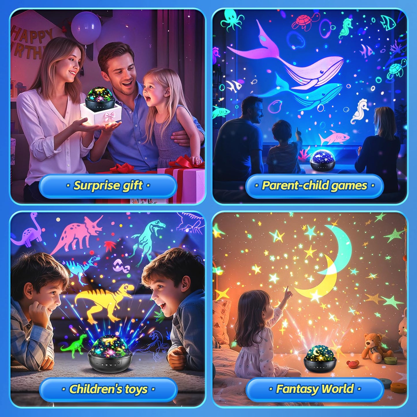 Kids Night Light Projector with 3 Films & 93 Effects, Remote & 3 Timer - Rotating Dinosaur Night Light for Kids' Room