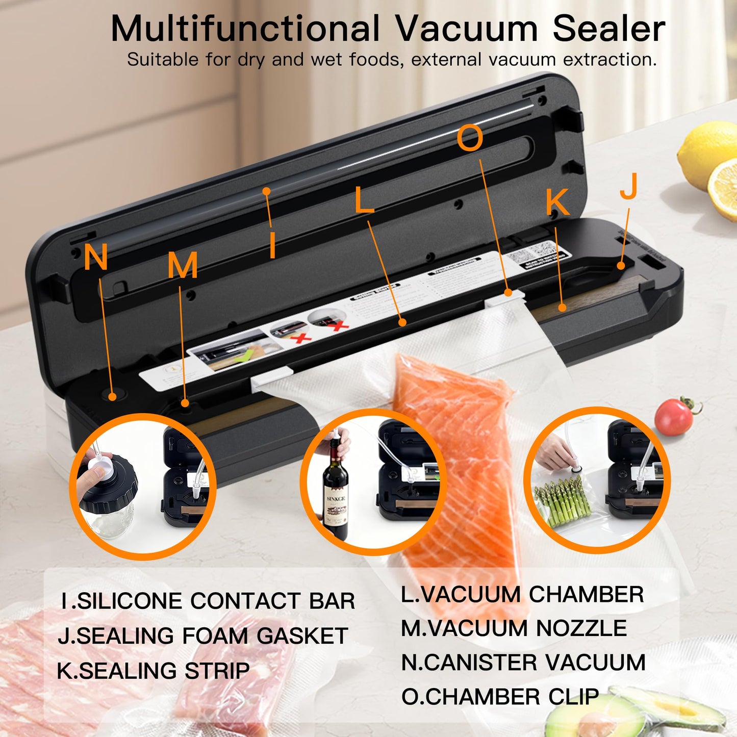 MEGAWISE 2025 Powerful Vacuum Sealer Machine | Compact Design | One-Touch Automatic | Seal in 10-20 Seconds | Dry, Moist, Wet, and Cold Modes | With 10 Vacuum Bags & Built-in Cutter