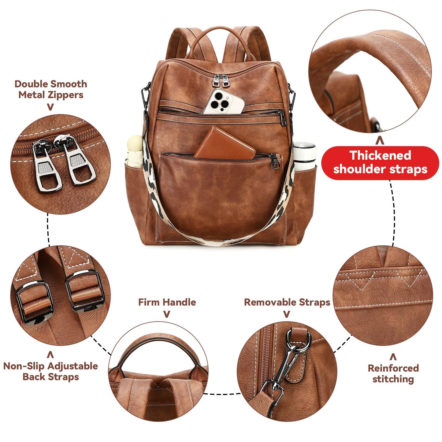 AGLOD Vegan Leather Laptop Backpack for Women 15.6 Inch Work Backpack Purse for Travel College