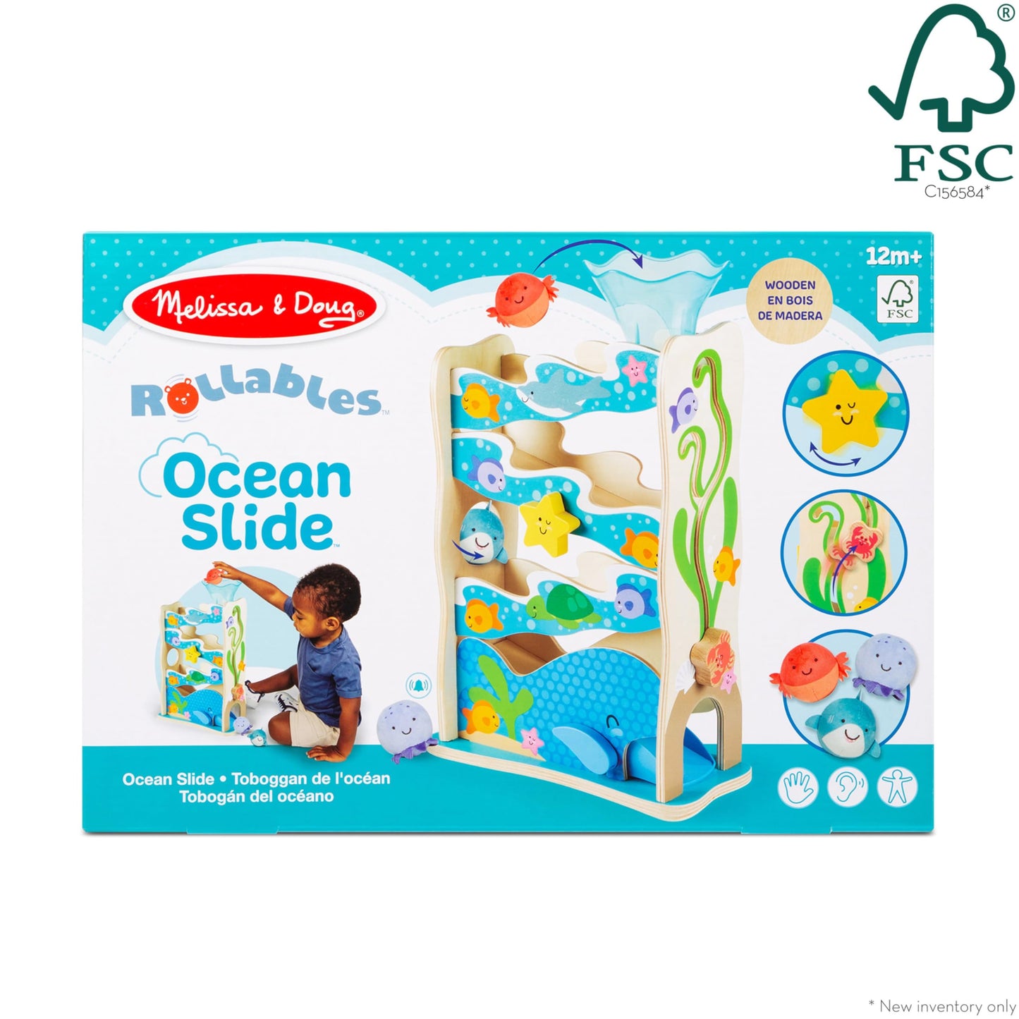 Melissa & Doug Rollables Wooden Ocean Slide Infant and Toddler Toy (5 Pieces) - FSC CertifiedOcean Themed Toys for Toddlers, Early Learning Toys for Infants and Toddlers Ages 1+
