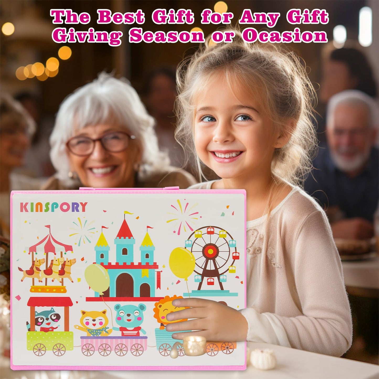 KINSPORY Art Kit, 290 Pack Art Set Crafts Drawing Kit for Kids, Double-Side Trifold Easel, Coloring Book, Sketch Pad, Pastels, Crayons, Pencils, Beginner Artists Gift (Pink)