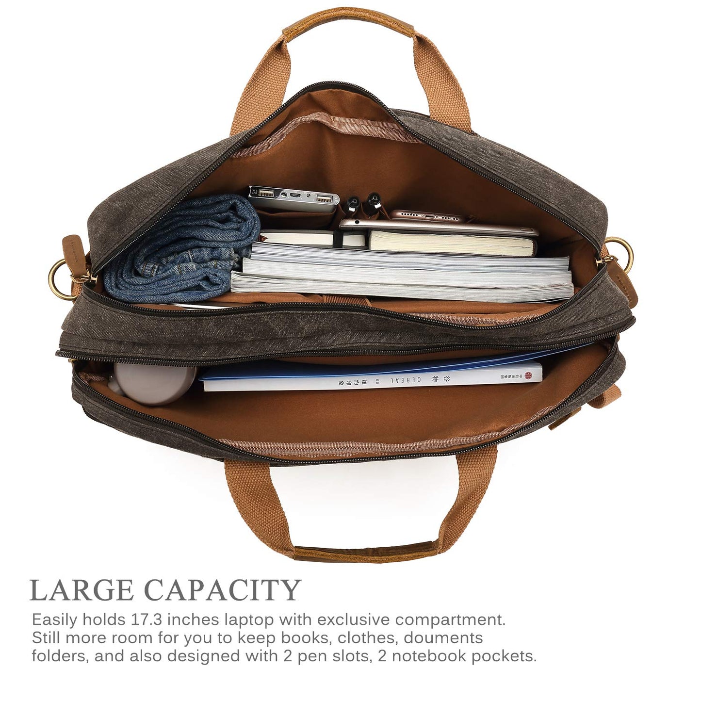 CoolBELL Laptop Messenger Bag Vintage Shoulder Bag Convertible Backpack Retro Briefcase Versatile Travel Bag Fits 17.3 Inch Laptop For Men Business (Waxed Canvas Brown)