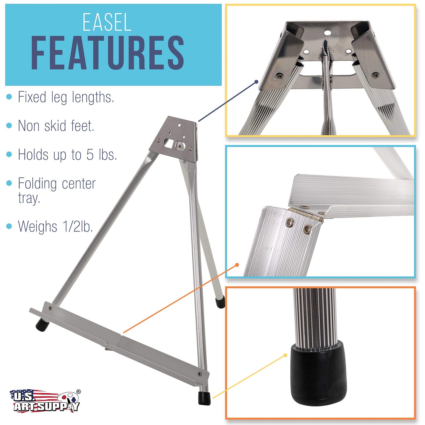 U.S. Art Supply 15" High Aluminum Tabletop Display Easel (Pack of 10) - Collapsible Folding Frame, Portable Artist Tripod Stand - Holds Canvas, Paintings, Books, Presentations, Photos, Pictures, Signs