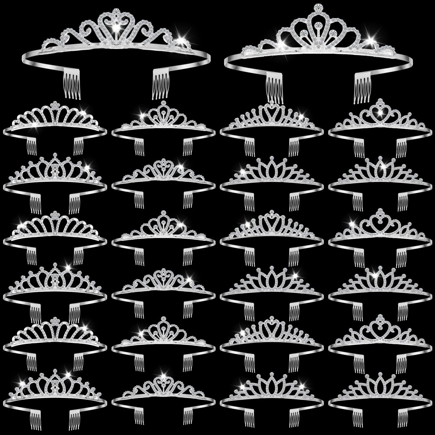 Yuefunny 24 Pcs Crystal Tiara Headbands for Women Princess Headband Silver Crown with Combs Tiaras and Crowns for Pageant Bridal Prom Party(Modern,Silver)