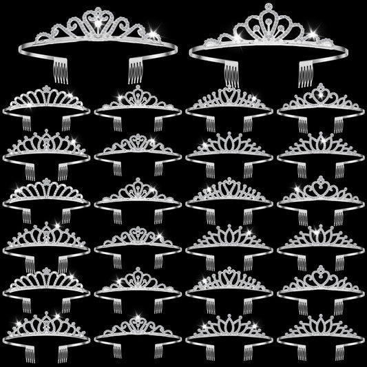 Yuefunny 24 Pcs Crystal Tiara Headbands for Women Princess Headband Silver Crown with Combs Tiaras and Crowns for Pageant Bridal Prom Party(Modern,Silver)