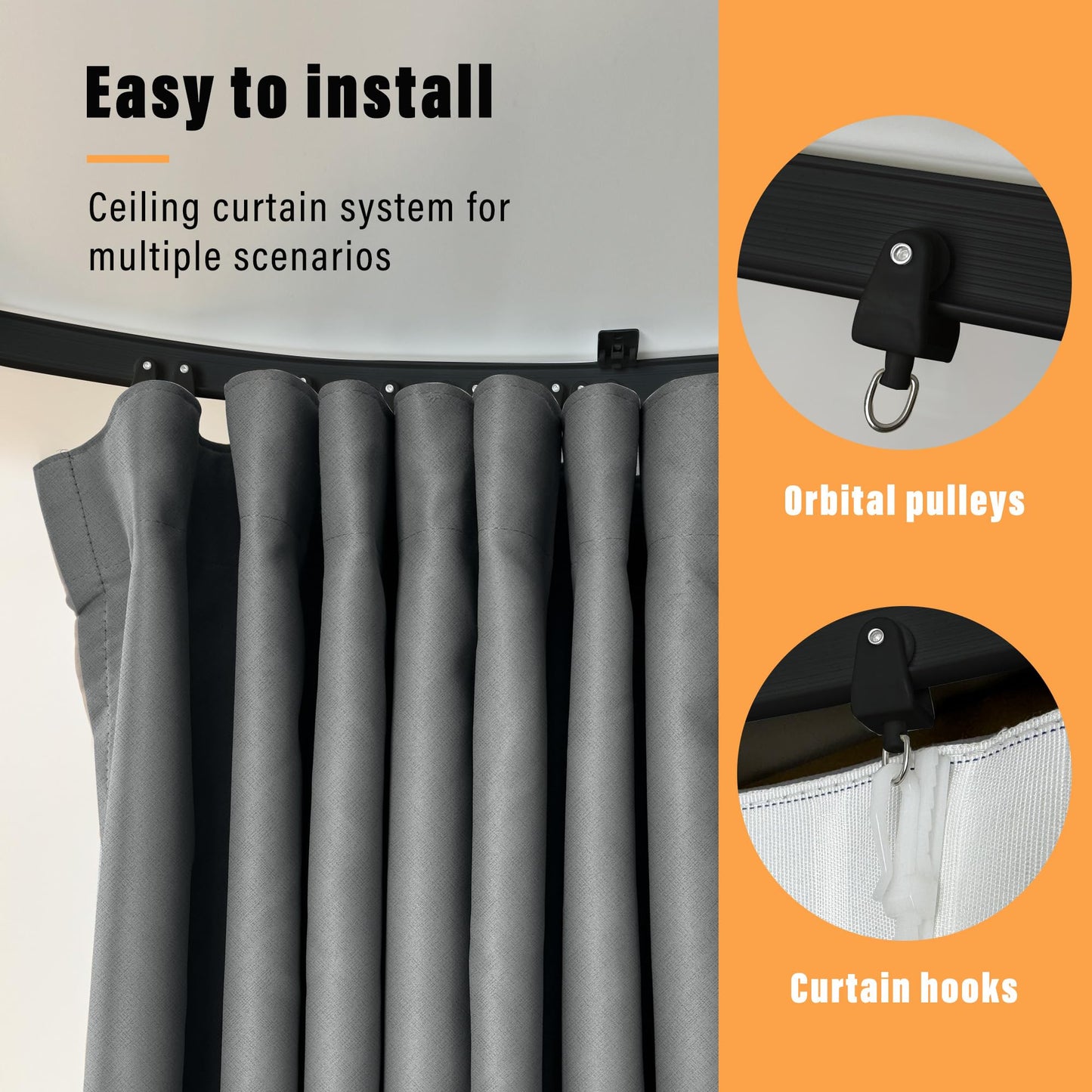 MaKefeile Room Divider Curtains with Flexible Ceiling Curtain Tracks Set,100% Blackout Floor to Ceiling Curtains Patio Sliding Door Curtains (Black Drape & Black Rail W 8.3 × H 7 FT)