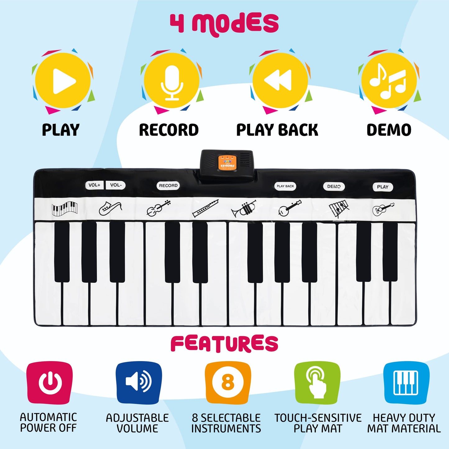 Play22 6 Ft. Floor Piano Mat for Toddlers - 24 Keys Piano Play Mat for Kids - Keyboard Playmat has Record, Playback, Demo, Play, Adjustable Vol. - Best Piano Gift for Boys & Girls