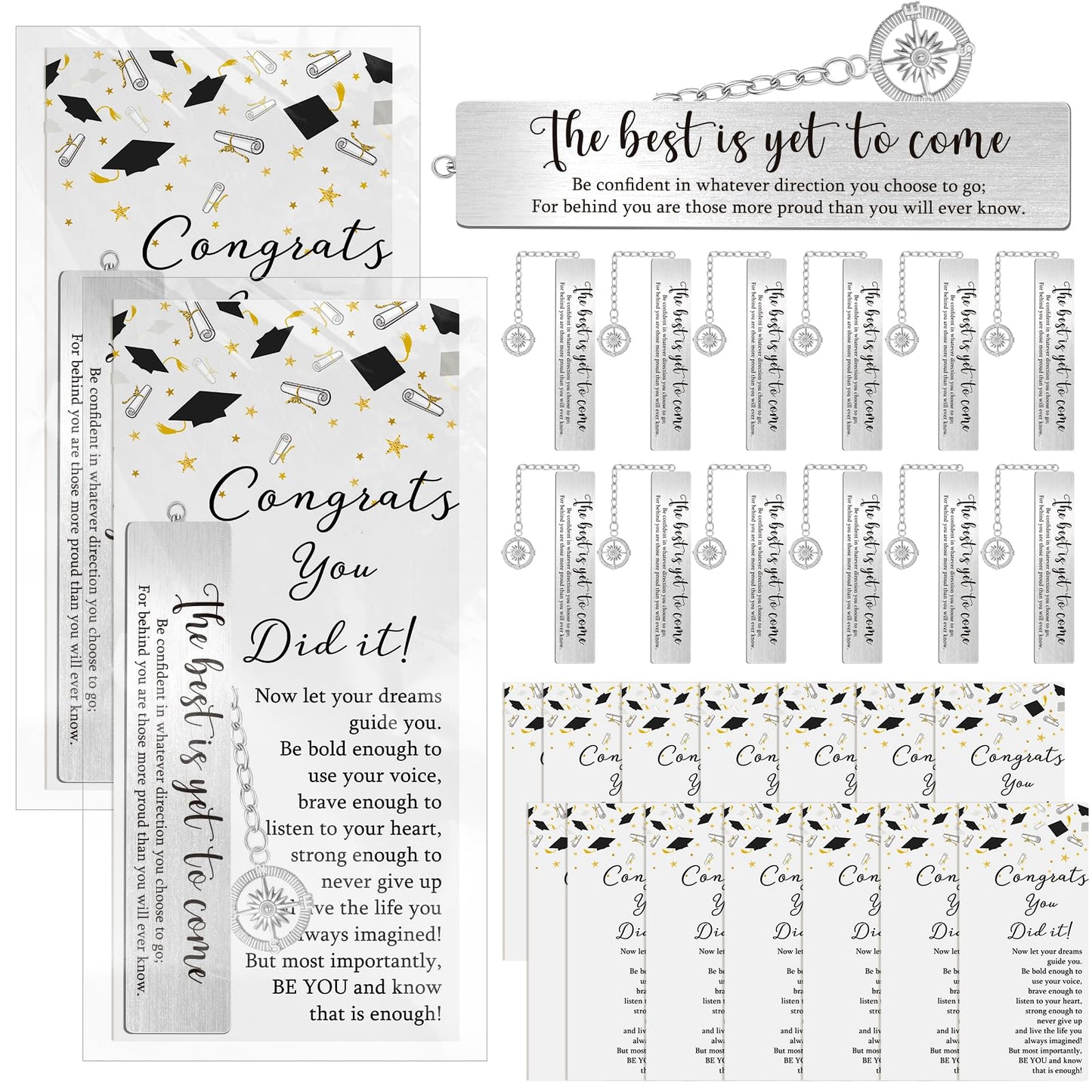 Skyygemm 36 Sets Graduation Bookmarks Gift Bulk, 2026 Grad Compass Bookmark Gift Set with Advice Cards and Organza Bags, Inspirational Graduation Party Favors for Graduates