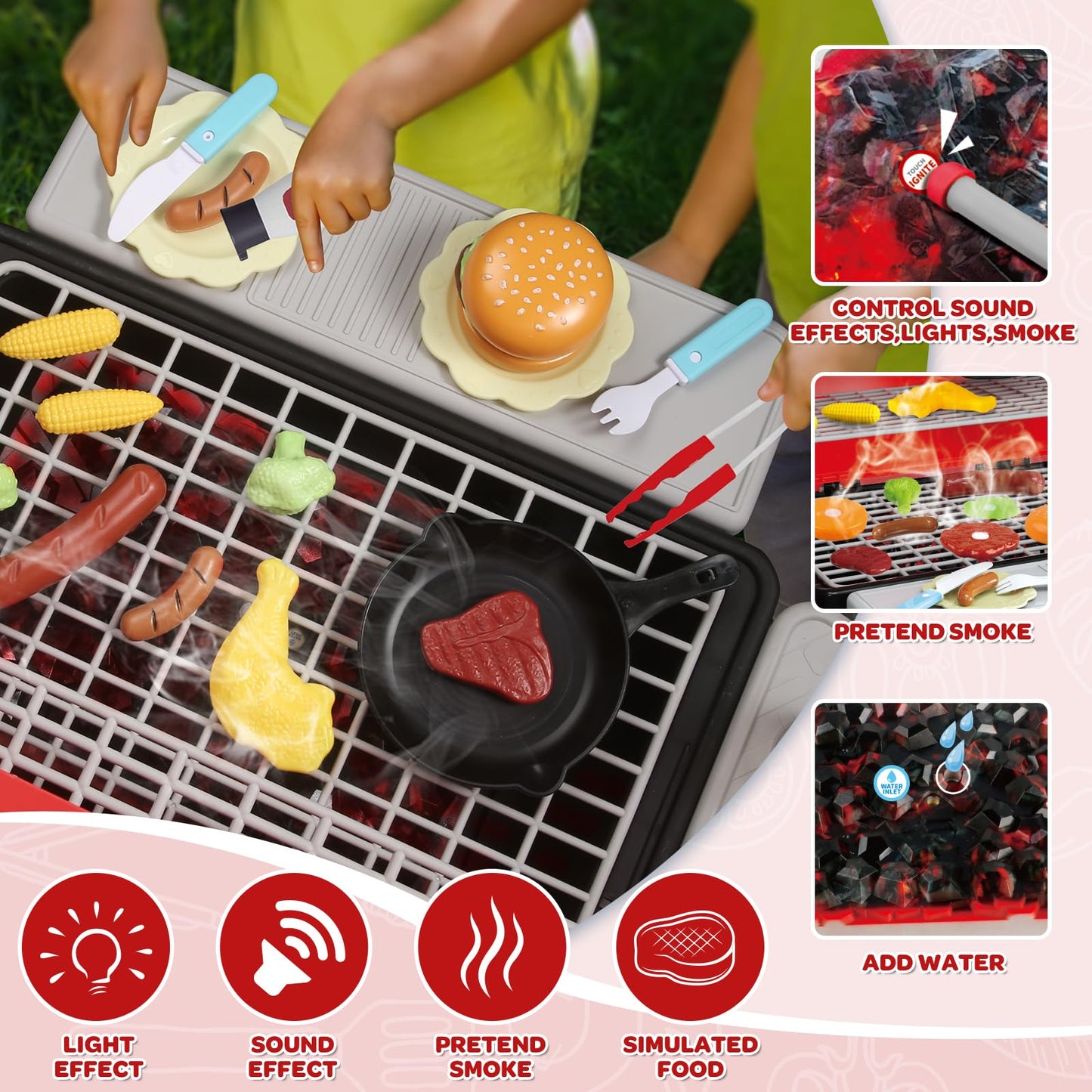 35pcs Kitchen Toy Set, Toy BBQ Grill Set, Cooking Toy Set, Little Chef Play, Kids Grill Playset Interactive BBQ Toy Set for Kids, Kids Kitchen Playset Toy Christmas Birthday Gift for Boys Girls Kids