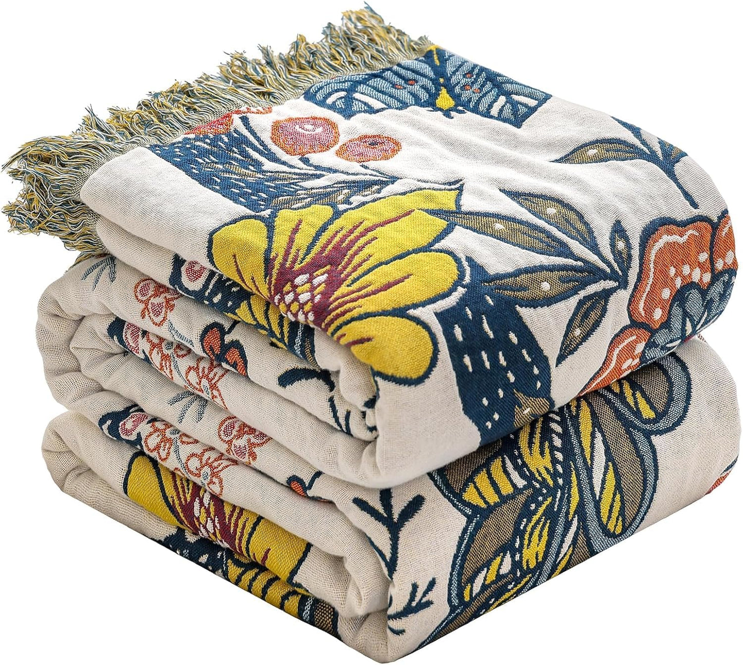STASOPTK Boho Cotton Throw Blanket - Ultra-Soft Rustic Quilt for Bed, Home Decor & Travel - Large 90"x98" Muslin Blanket - All-Season Lightweight Bedspread & Throw for Women & Moms