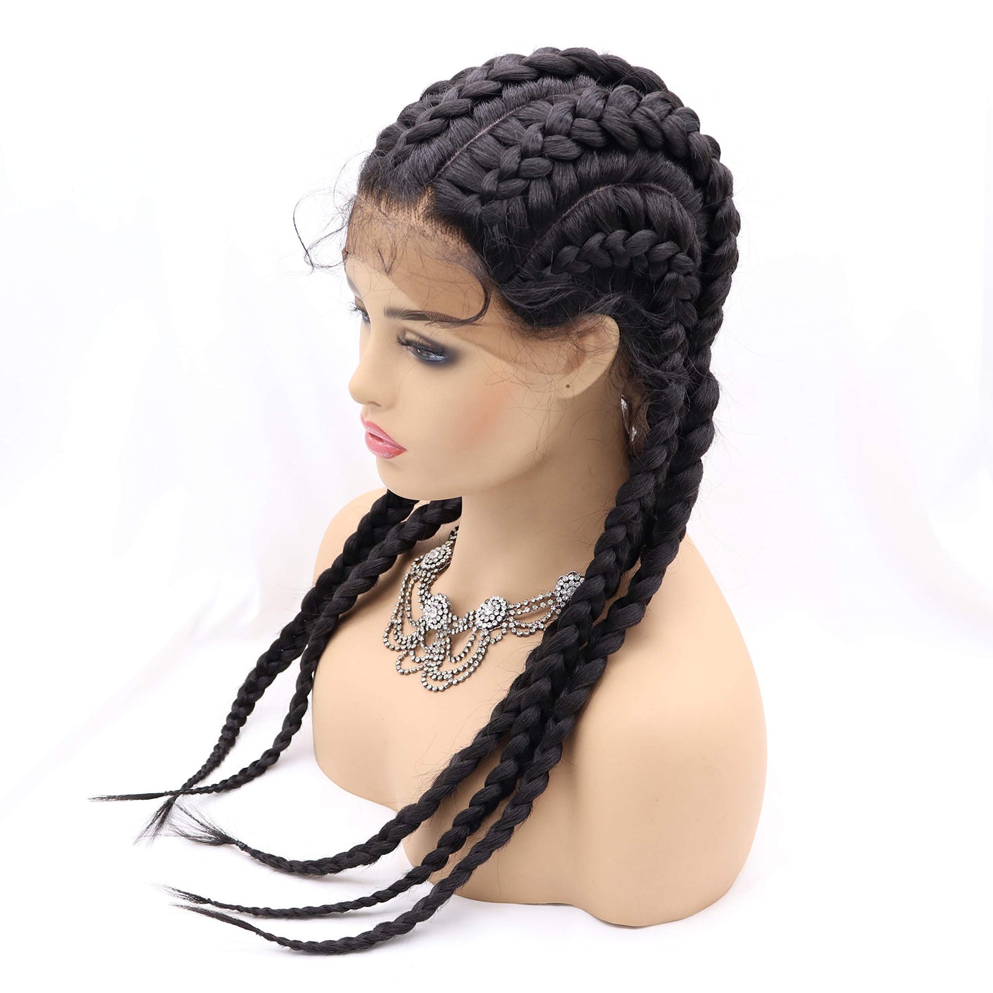 xiweiya Twist Dutch Braids Long Black Lace Front Braids Wig 5 Braids Box Braids Cornrow Braided Wig with Baby Hair Crochet Braids Hair Natural Hairline Xpression Braiding Hair For Women