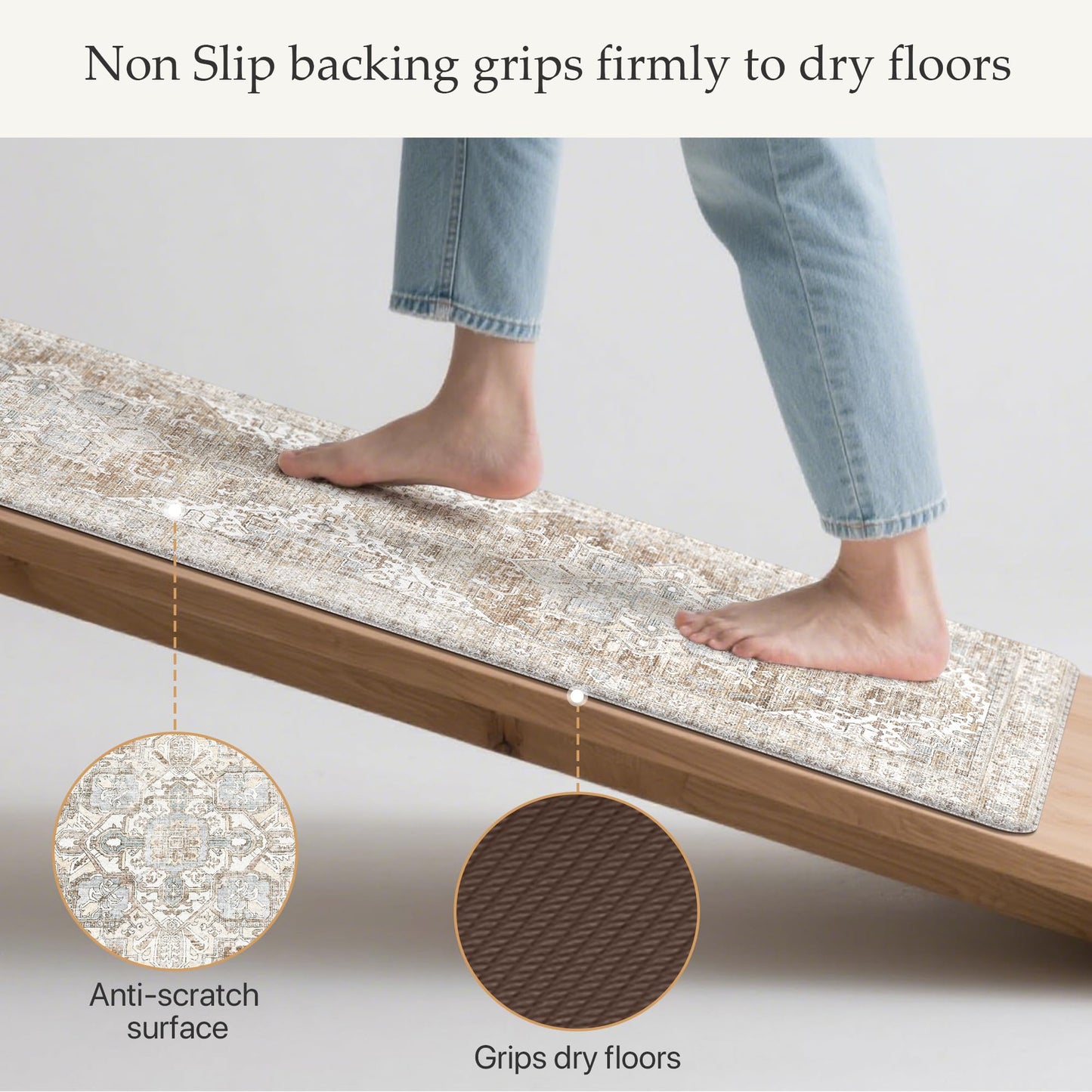 GENIMO Kitchen Mats for Floor, 2PCS Kitchen Rugs Non Slip Washable, Waterproof Anti Fatigue Mat, Comfort Standing Runner Rug for Sink, Office, Laundry, Home, 17.3"x47"+17.3"x30", Blue&Brown