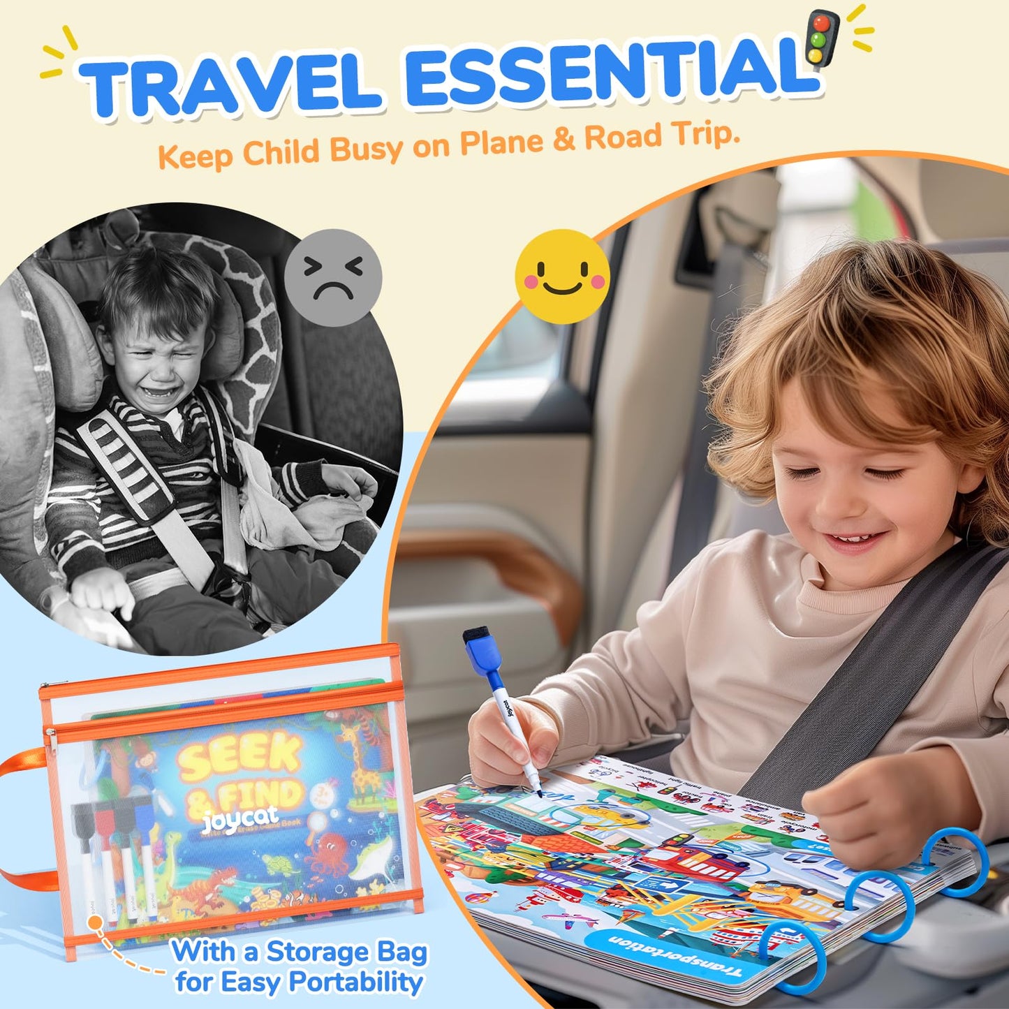 JoyCat Seek & Find Game Books - Preschool Learning Activity for Toddlers & Kids Ages 3-5, Travel Activities Toys for Road Trip Car Airplane, Busy Book Birthday Gifts for Girls and Boys Ages 4-8