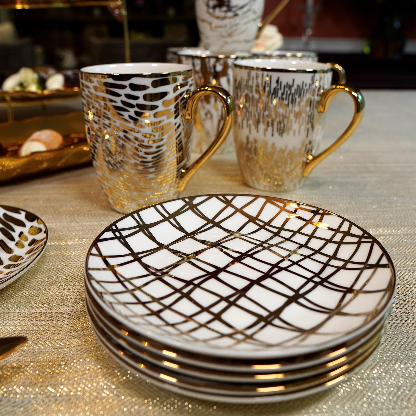 Certified International Matrix Gold Plated 6" Luncheon/Canape Plates, Set of 6 Assorted Designs