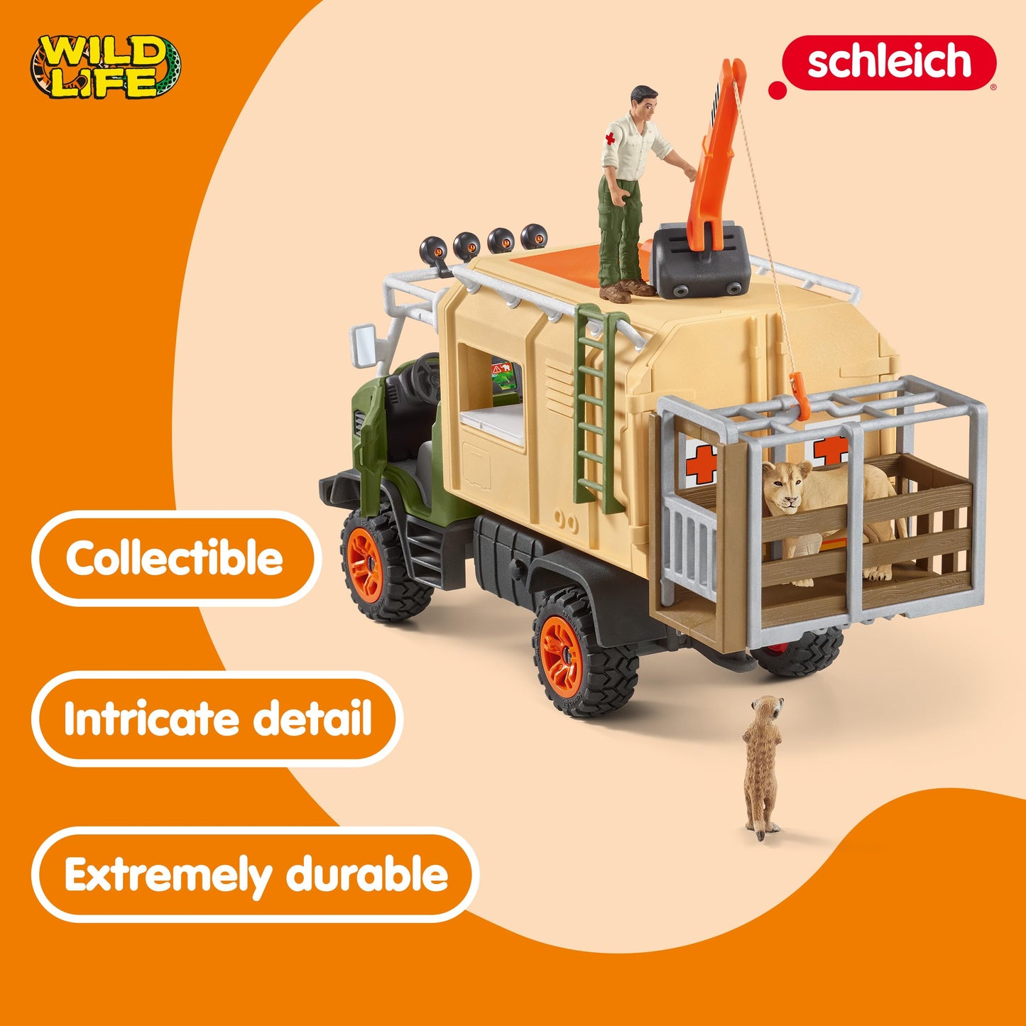 Schleich Wild Life — 45-Piece Animal Rescue Toy Truck Playset with Ranger, Lion and Meerkat Figures, Playsets to Inspire Storytelling, Wild Animal Toys for Kids Ages 3+