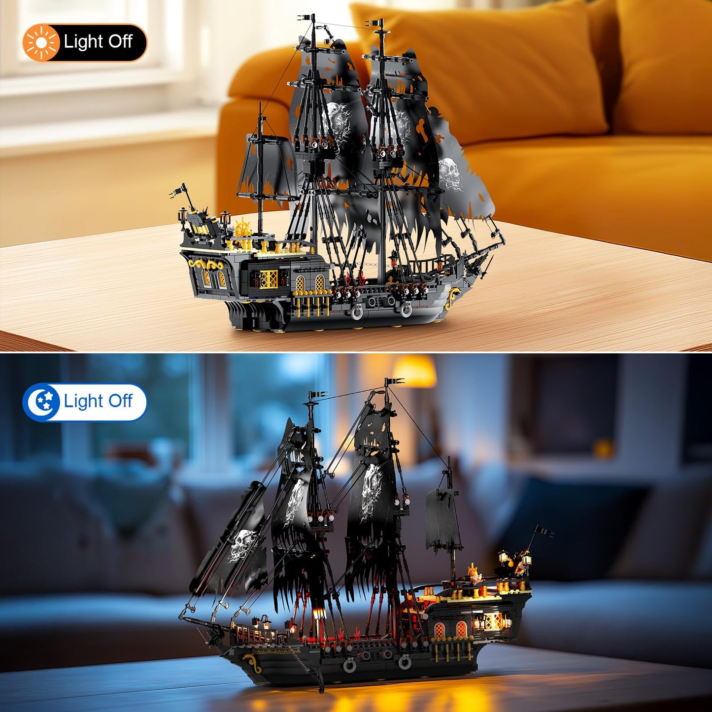 NUTCRACKER Pirate Ship Building Set with LED Light, Black Pearl Ship Toy Building Set, Sailboat Model Home Decor, Easter Christmas Birthday Gift for Adults Boys Girls 14+（1713 Pieces）
