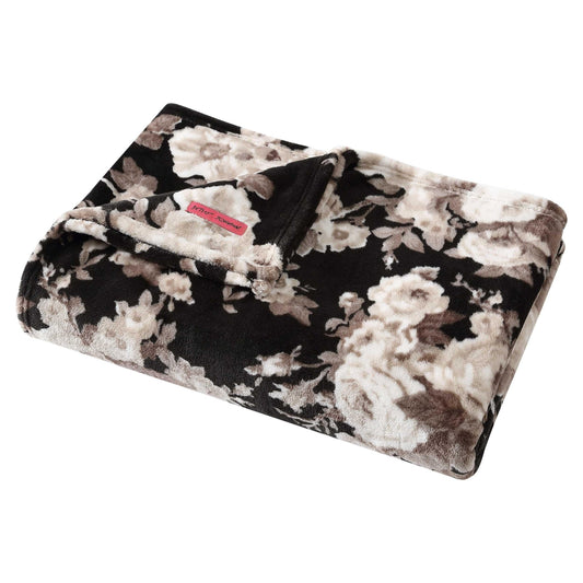 Betsey Johnson - Blanket, Ultra-Soft Plush Bedding, Warm & Cozy, Oversized Room Essentials (Vintage Floral Black, King)