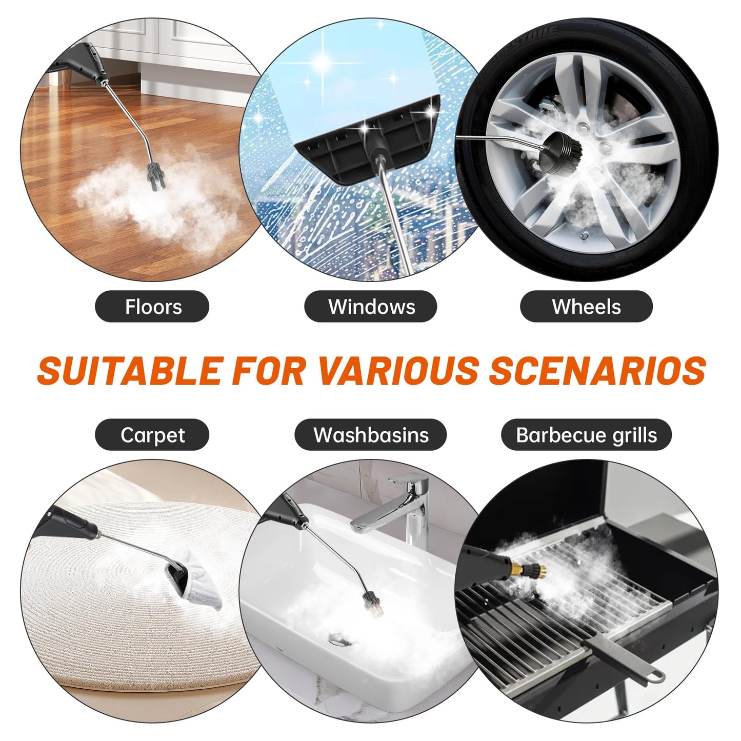 SRGARH Pressurized Steam Cleaner, Handheld Portable High Temp Bathroom Powerful Steamer Cleaning Machine Steam Cleaner For Home Use Kitchen Grease Car Detailing (black)