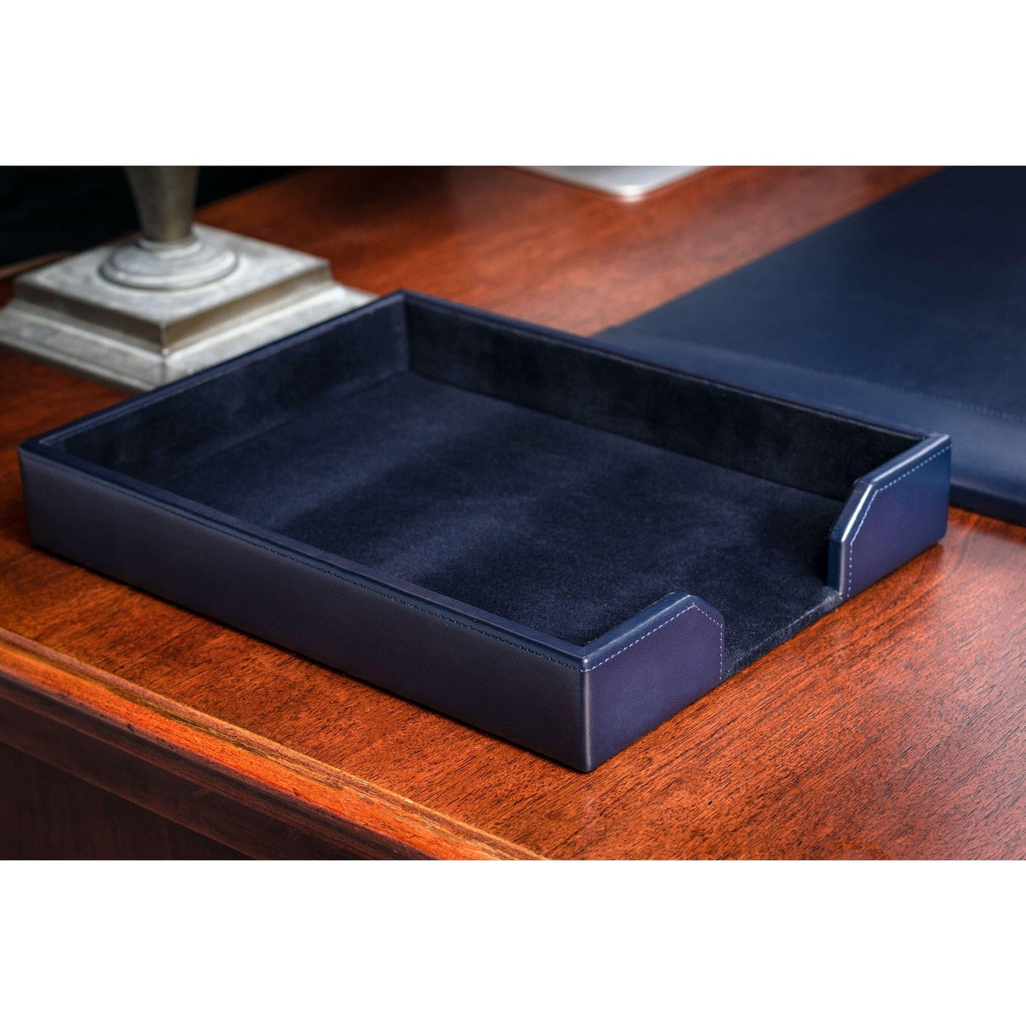 Dacasso Navy Blue Bonded Leather Luxury Letter Tray Holder & Paper Organizer for Desk - Executive Desk Decor & Office Organization Essential