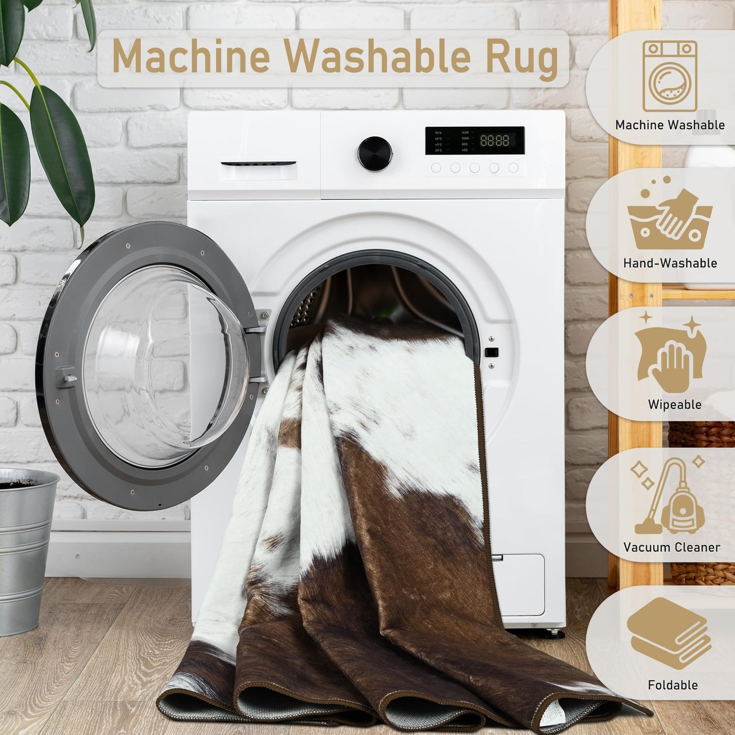 Foxmas Area Rugs for Living Room, 5x7 Machine Washable Cow Print Rug, Non-Slip Low Pile Indoor Floor Rug, Carpet for Bedroom Dining Room Laundry Room Kitchen Home Office