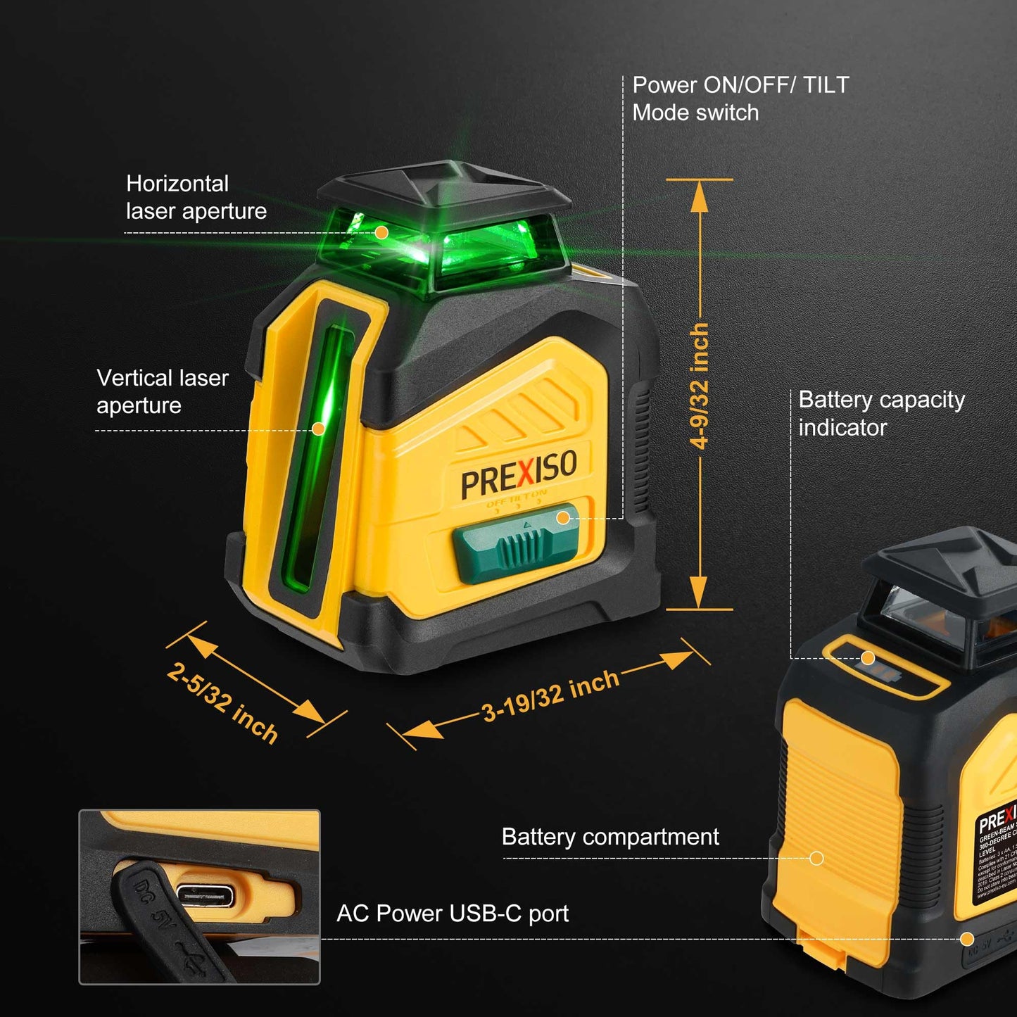 PREXISO 360° Laser Level with Tripod, 100Ft Dual Power Self Leveling Cross Line Laser- Wide Angle Vertical Line for Construction, Floor Tile, Renovation with Magnetic Base, Wall Panel Stand, Carry Bag