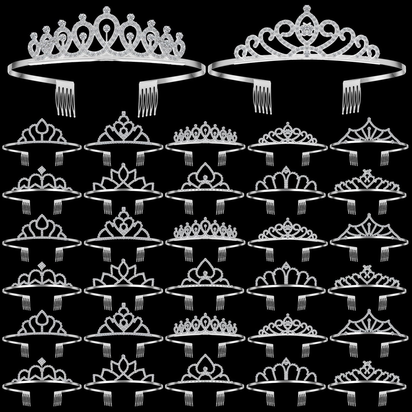 Lyrow 30 Pcs Silver Crystal Tiara for Women Bulk Rhinestone Queen Tiara Comb Princess Tiaras Crown Headband Galentines Day Party Favors Hair Accessories for Birthday Bridal Wedding Prom Christmas