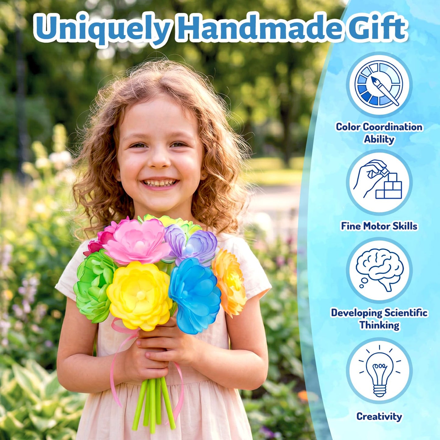 DoodleDoo Paper Flower Craft Kit, Arts and Crafts Flower Science Kit, DIY Magic Color Changing Paper Flowers Kit for Kids, Educational Birthday Gift for Girls 6-11