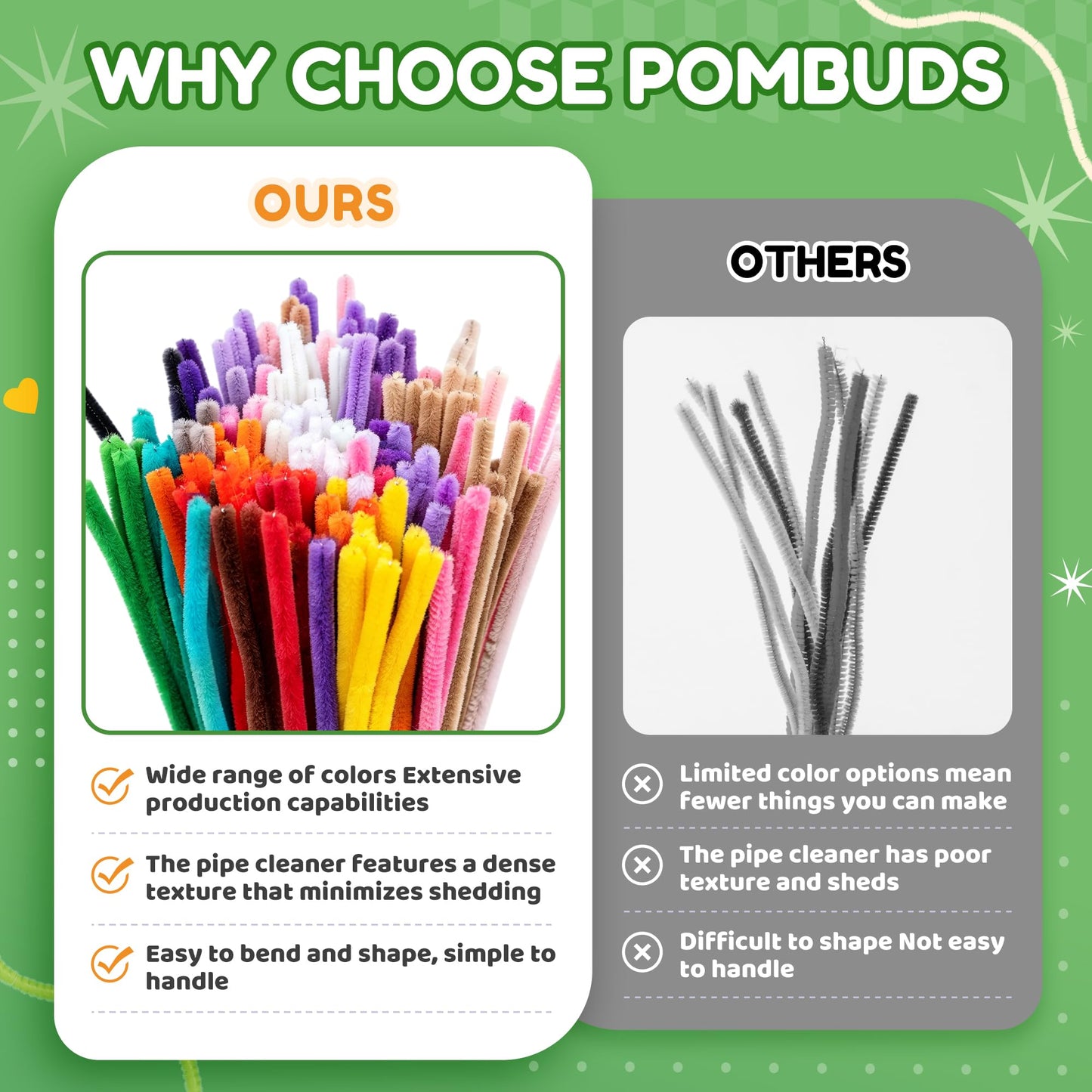 POMBUDS 1300 pcs Pipe Cleaners Crafts kit, 13 Colors, Potted Plants