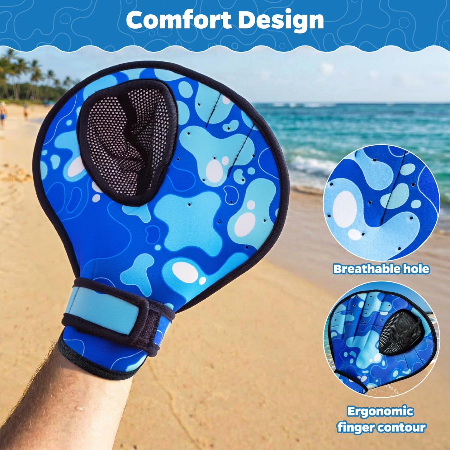 Ayeboovi Water Ball and Gloves Set for Pool Toys & Beach Games, Baseball Style Glove for Catching Bouncing Balls, Water Skipping Ball for Summer Family Game Adult Teen & Kids Ages 8+, Blue
