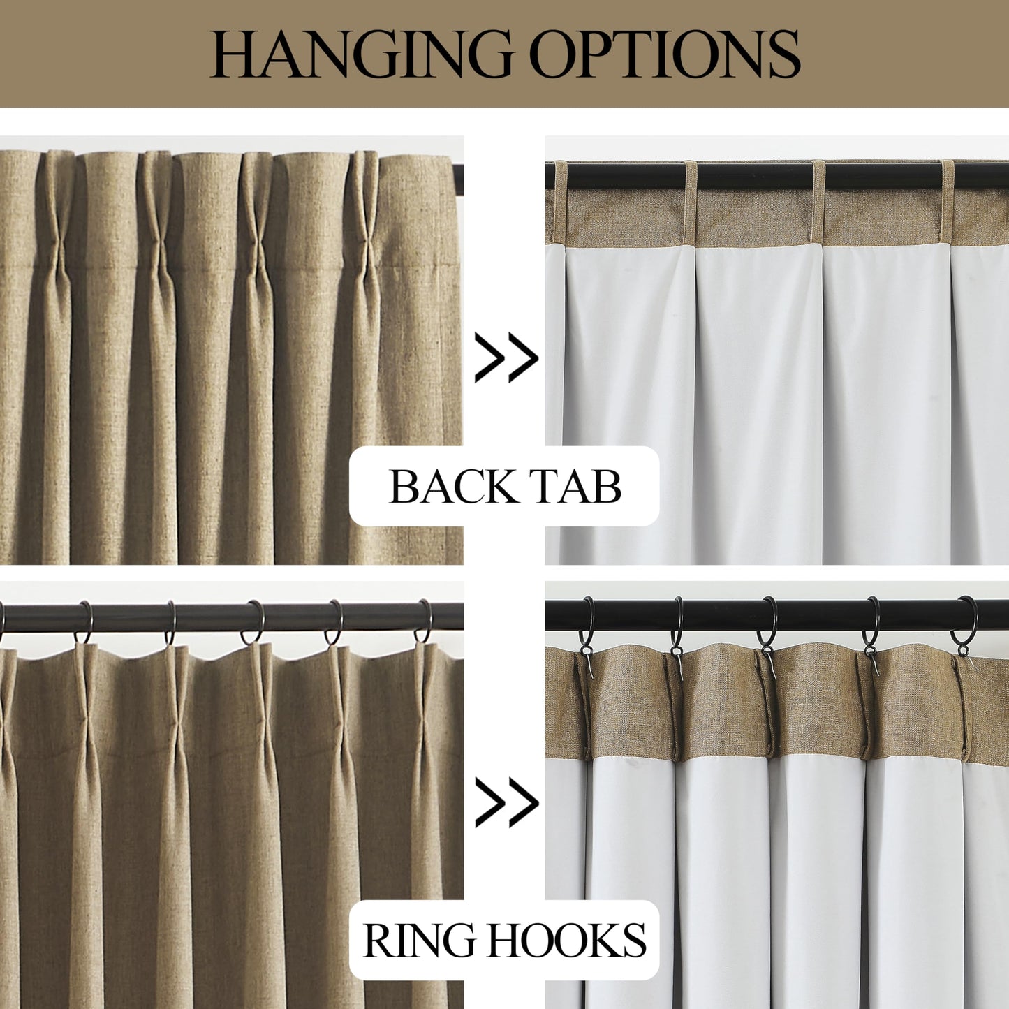 Vision Home Brown Pinch Pleated Full Blackout Curtains Linen Blended Room Darkening Window Curtains 90 inch for Living Room Bedroom Thermal Insulated Pinch Pleat Drapes with Hooks 2 Panel 40" Wx90 L