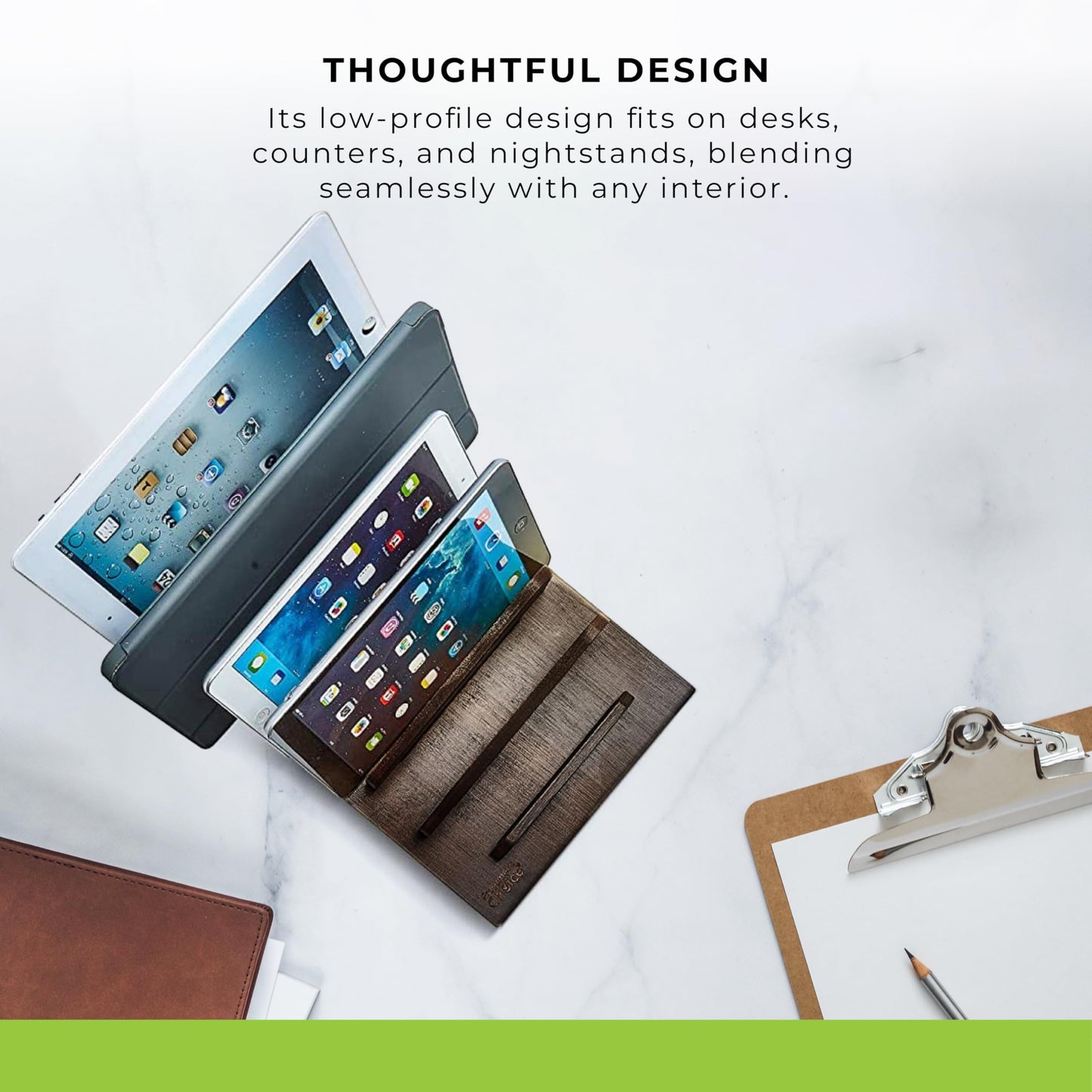Prosumer's Choice Multi Device Charging Station for Multiple Devices - Wooden Desktop Organizer with Holder for Phones and Tablets - Elegant Desk Organizer for Home and Office, 6 Device Charging Dock
