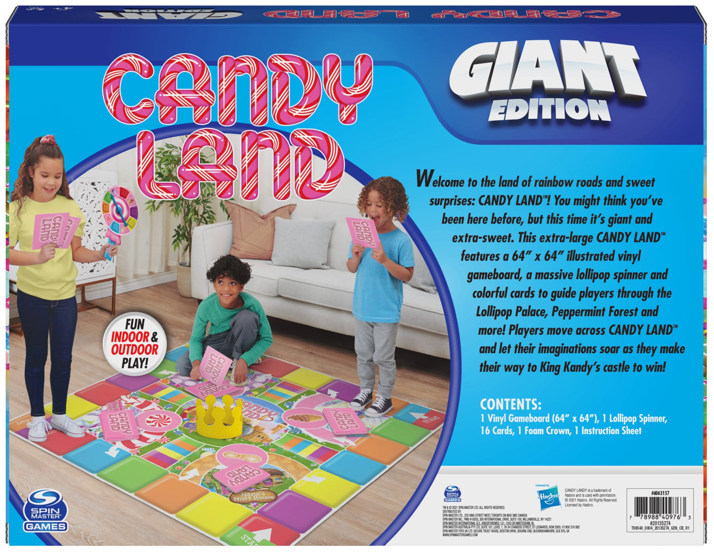 Spin Master Games, Candy Land Giant Edition, Preschool Game for Indoor & Outdoor Fun with Big Oversized Board, for Family and Kids, 2-4 Players, Ages 4 & Up