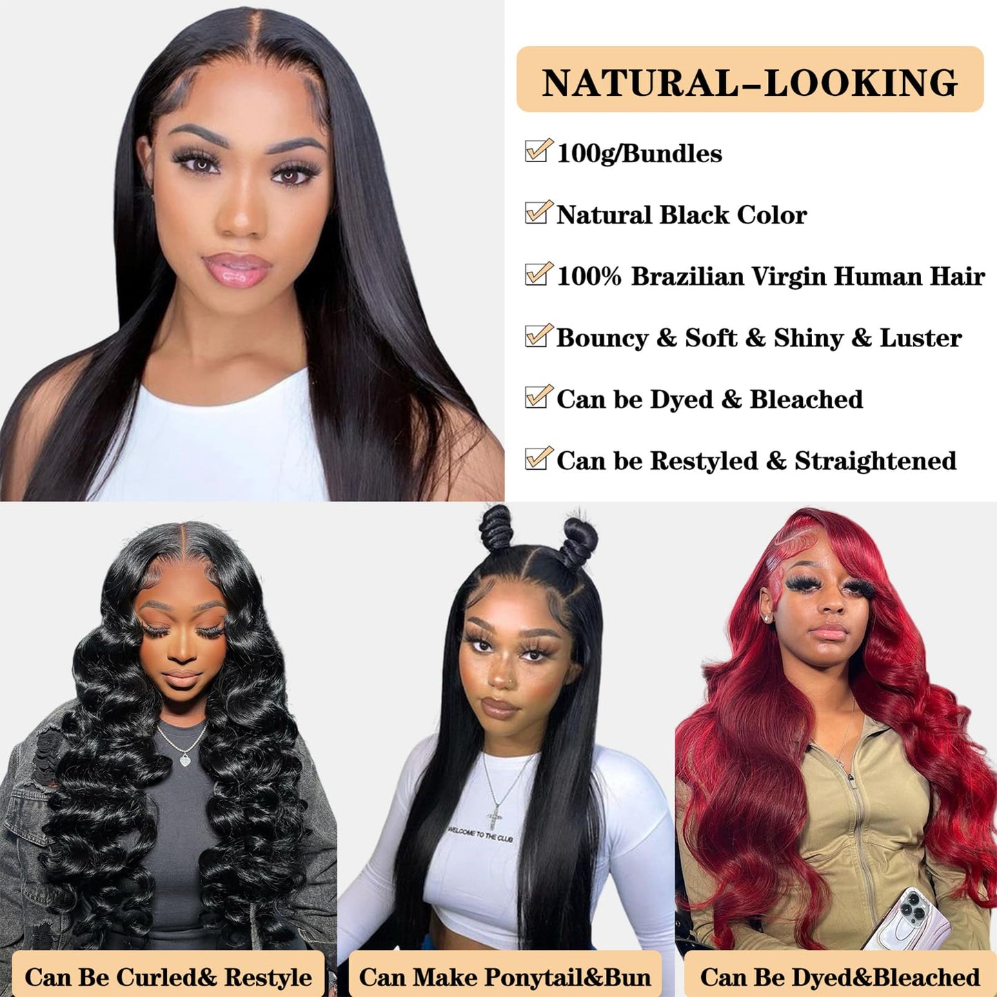 12A Straight Bundles Human Hair 16" 18" 20" 300g 100% Unprocessed Brazilian Virgin Hair Straight Human Hair Weave Bundles Human Hair 3 Bundles Natural Color