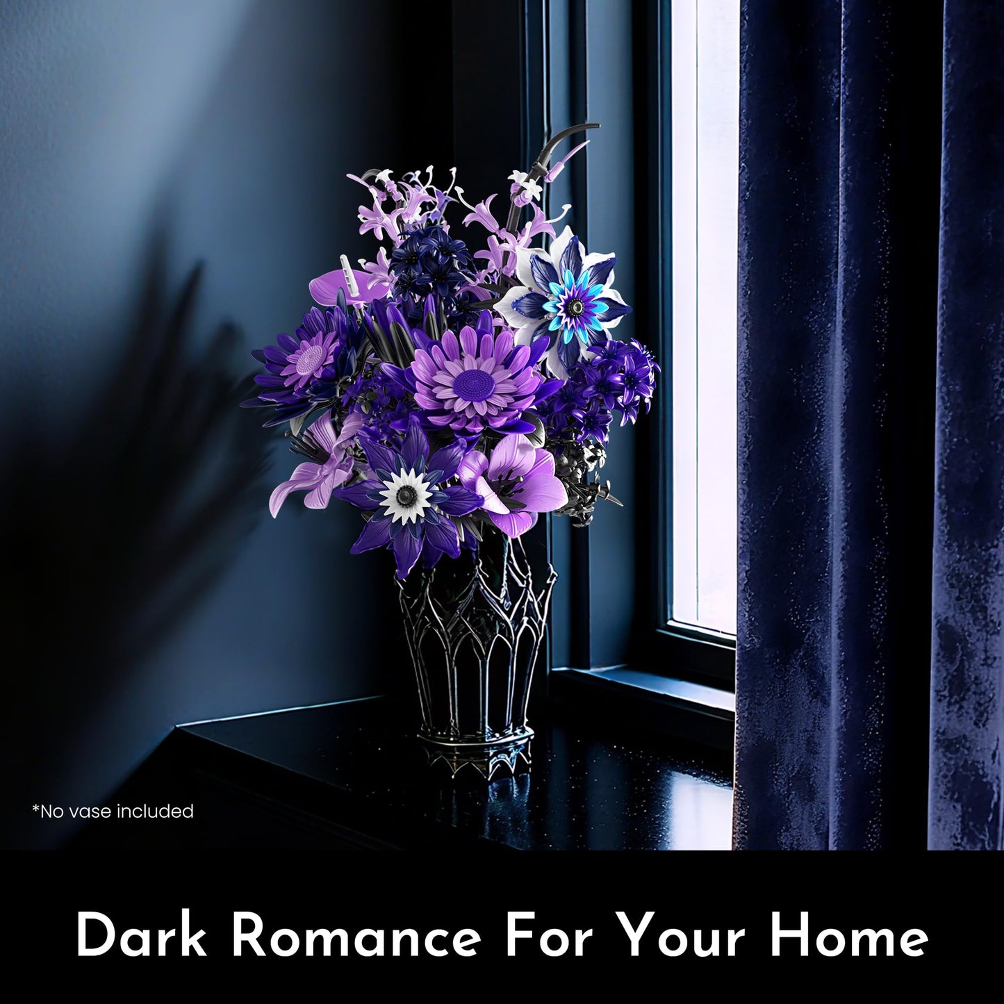 SOOLIO Dahlia Flower Bouquet Building Set for Adults,Gift for Mom Women Girlfriend Wife Gothic Botanical Collection - Buildable Purple Artificial Floral for Home or Office Decor (609 PCS)