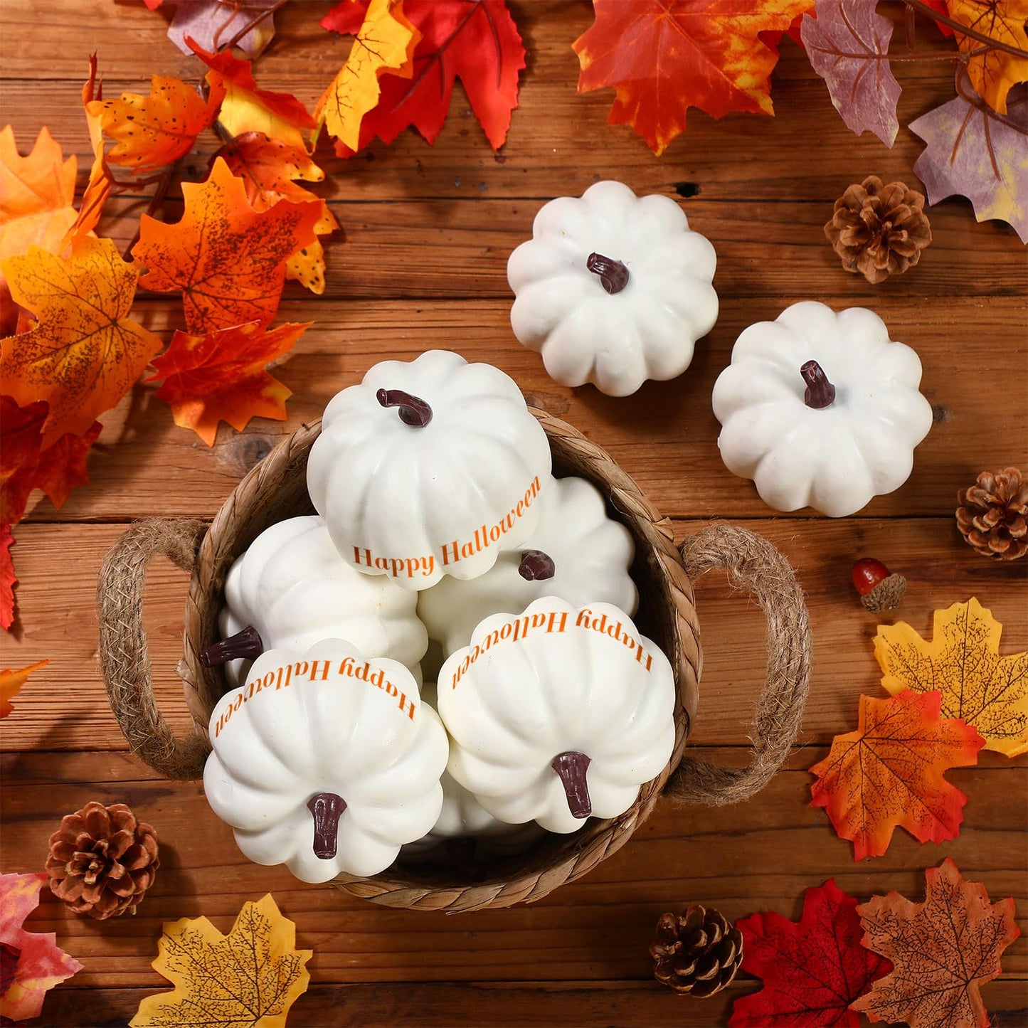 Liliful 24 Pack 4 Inch Fall Harvest White Artificial Pumpkins Crafts Rustic Decorative Pumpkin Foam Pumpkins Decoration for Halloween Thanksgiving Wedding Dining Table Centerpiece Decorating