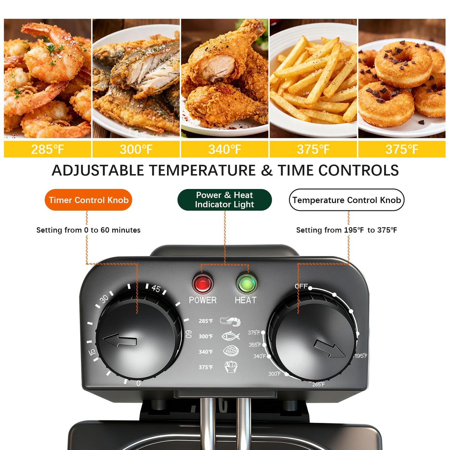 CATTLEMAN CUISINE Immersion Deep Fryer with Basket, 1600W, 3L Small Deep Fryer with Timer Control, Fryer Pot for Home Use, Temperature Control, Lid with Viewing Window, Stainless Steel Electric Fryer