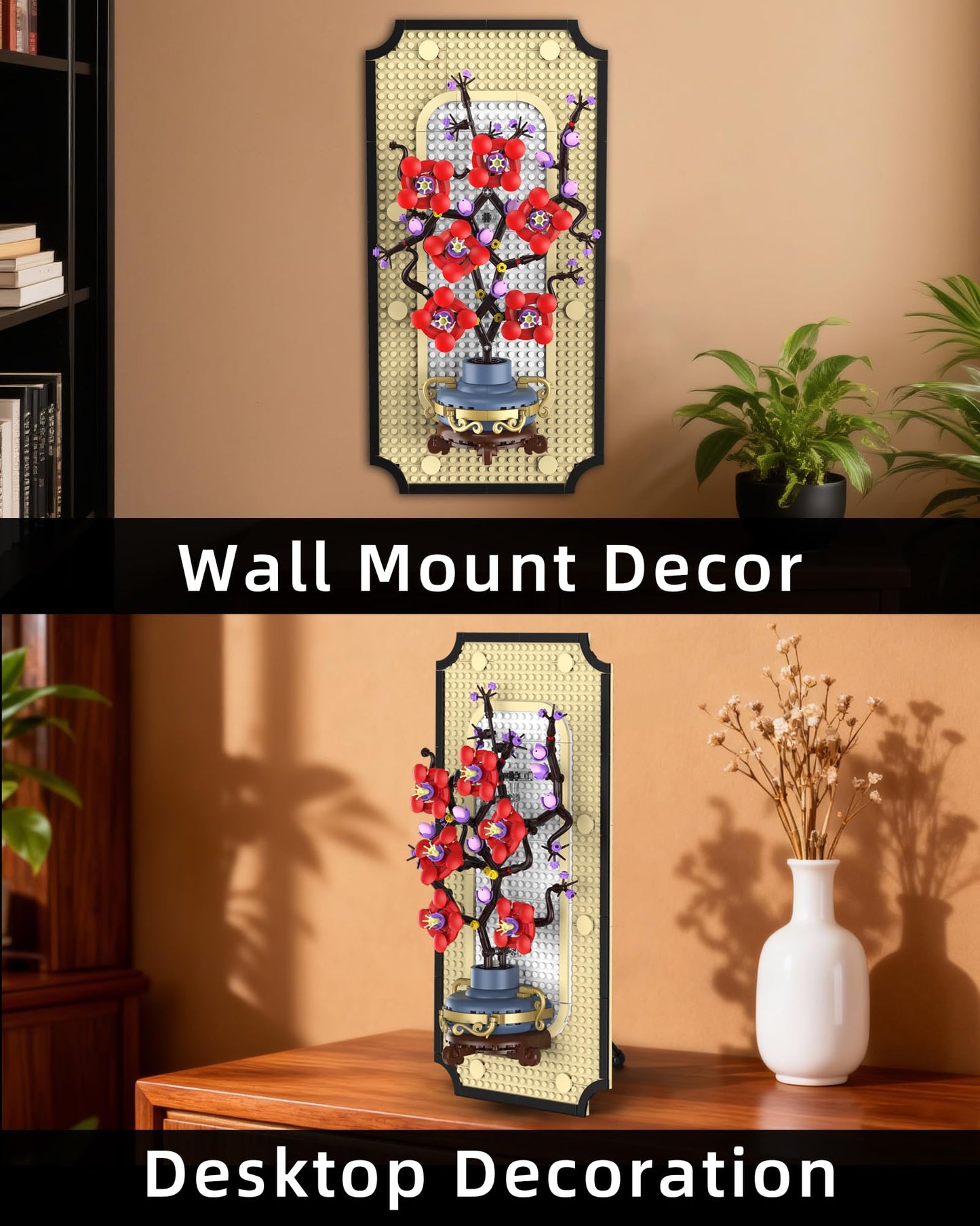Suplanet Botanicals Plum Blossom Building Set - 3D Wall Art Frame for Botanical Collection & Home Decor Wall Art Architecture Sets, Ideal Gifts for Adult, Kids Ages 8-12 (529 PCS)