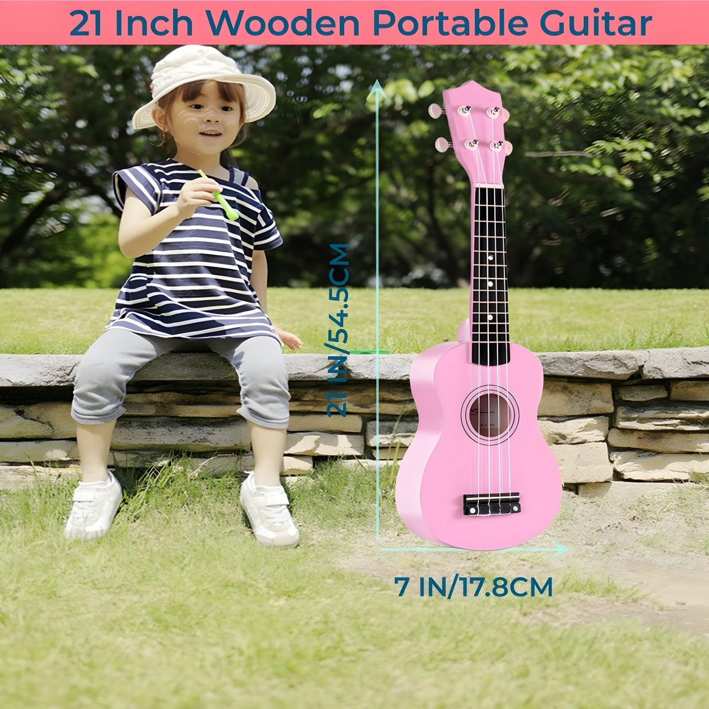 21 Inch Wooden Kids Toddler Child Children Acoustic Guitar Musical Instruments Ideal for 3-9 Year Old Boys Girls Gifts (Pink)