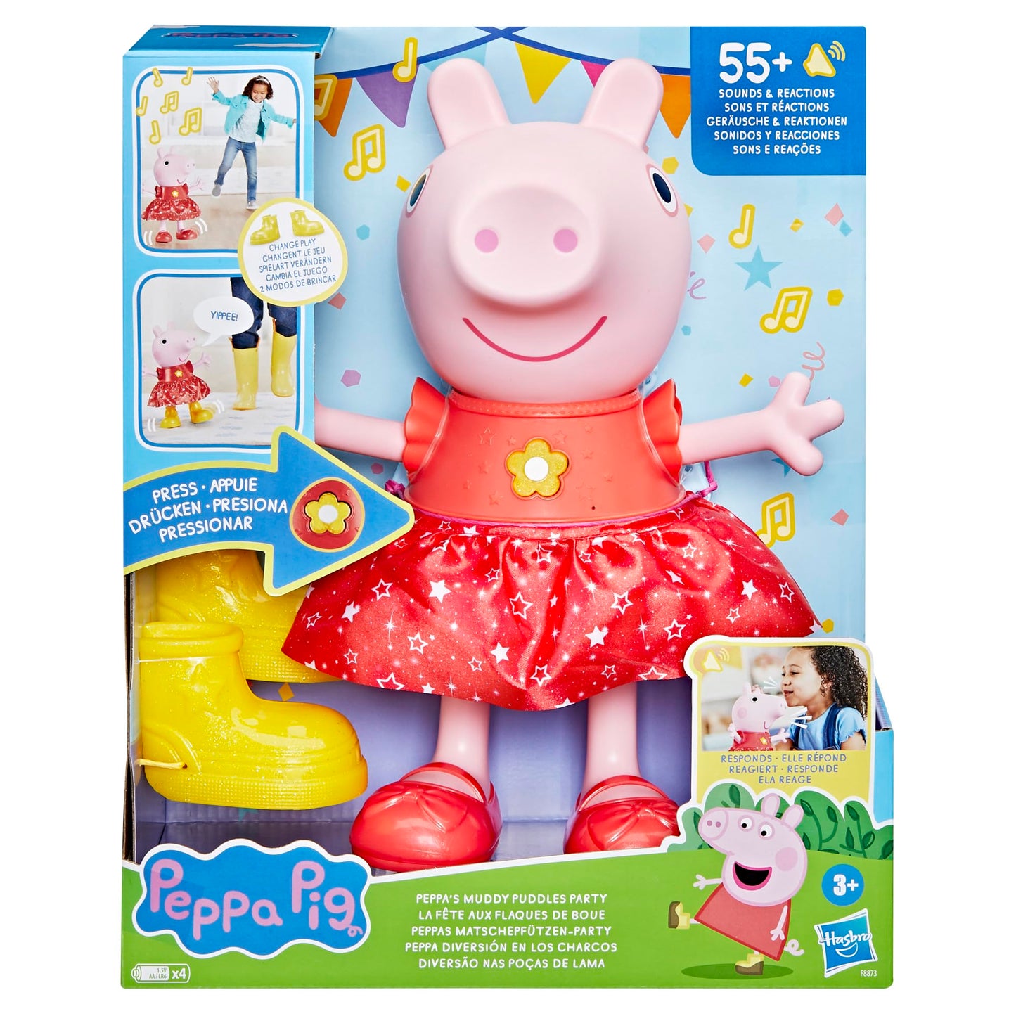 Peppa Pig Peppa’s Muddy Puddles Party Singing and Dancing Doll, Interactive Electronic Preschool Toys for 3 Year Old Girls and Boys and Up