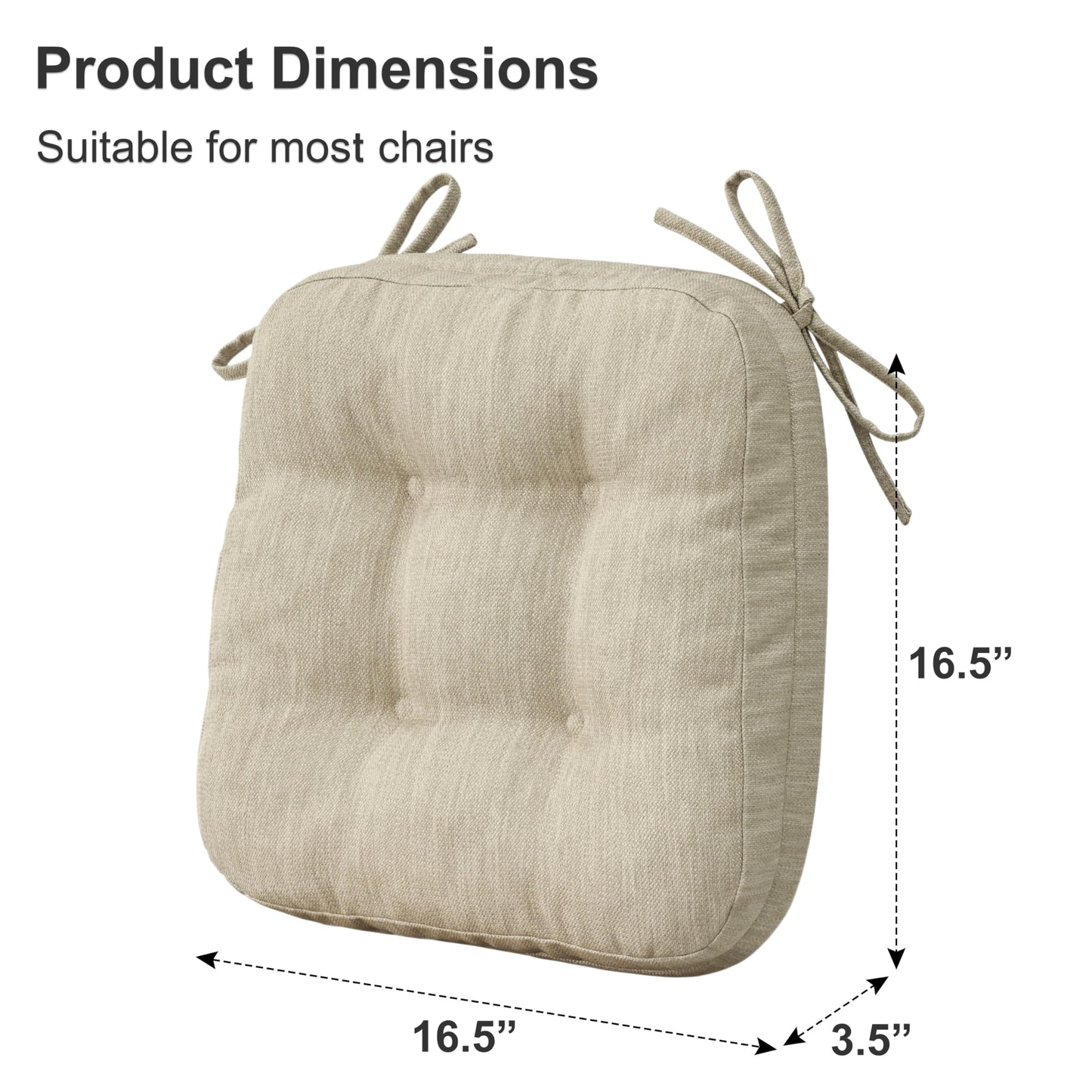 Shinnwa Dining Chair Cushions Set of 4, Dual-Layer Memory Foam Kitchen Chair Cushions, Patented Design Seat Pads with Ties, 16.5 x 16.5 x 3.5in, 4 Pack, Beige