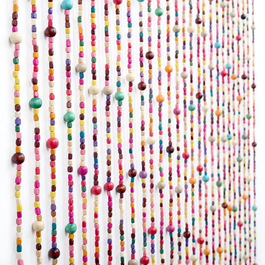 FlavorThings 3FT X 6FT 27 Stands Rainbow Colorful Hippie Beaded Curtain Boho-Bohemian Natural Wooden Door Doorway Beads Bamboo-Like Window Front Door Decor Curtains Home Decor