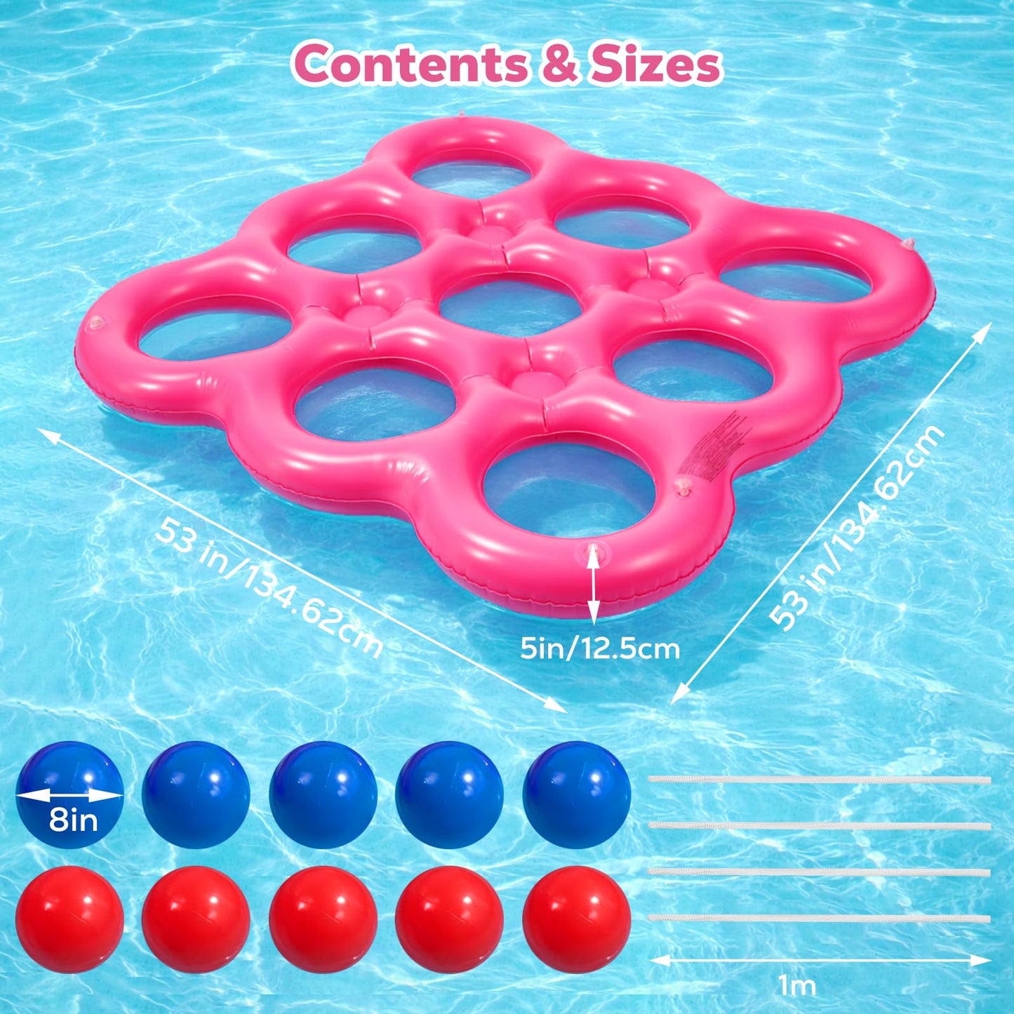 MoKo Pool Water Toys Tic-Tac-Toe Games Set, Inflatable Floats Toy with 10 Balls, Pool Games for Family Party Outdoor Beach Adults Teens Kids 2-10 Players, Lake Blue