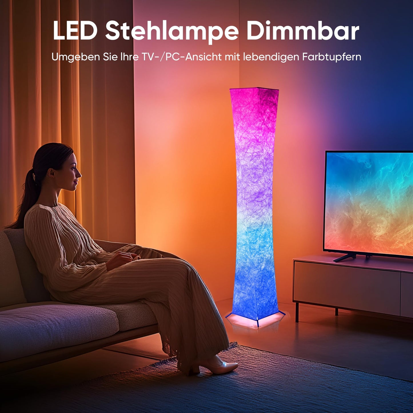 Morden LED Soft Light Floor Lamp, 52" Simple Design Slim RGB 16 Color Changing Tyvek Fabric Shade Dimmable Remote Control Standing Lamp for Living Room Bedroom Game Room