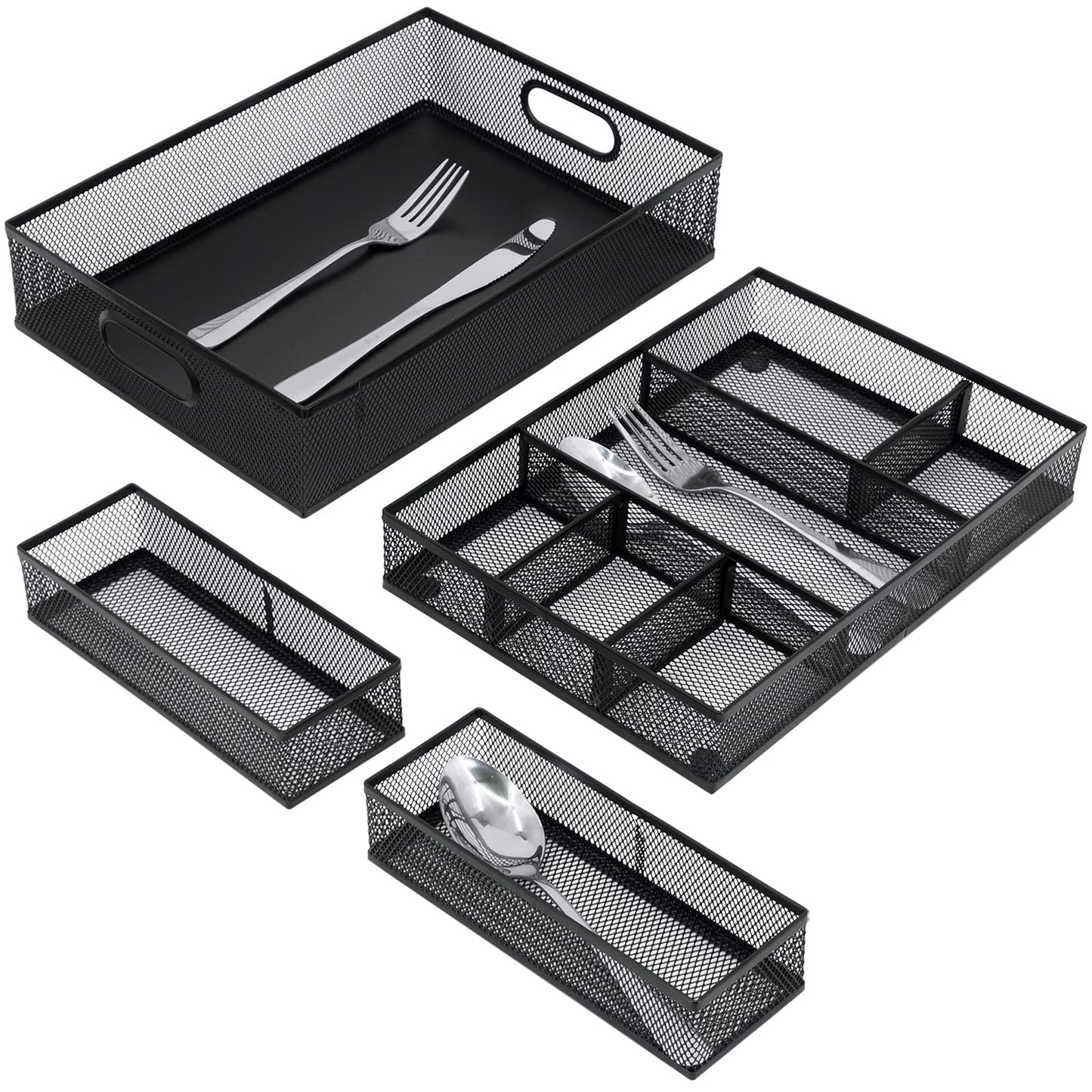 Neudeco Desk Drawer Organizer, 4 Pack Metal Mesh, Black