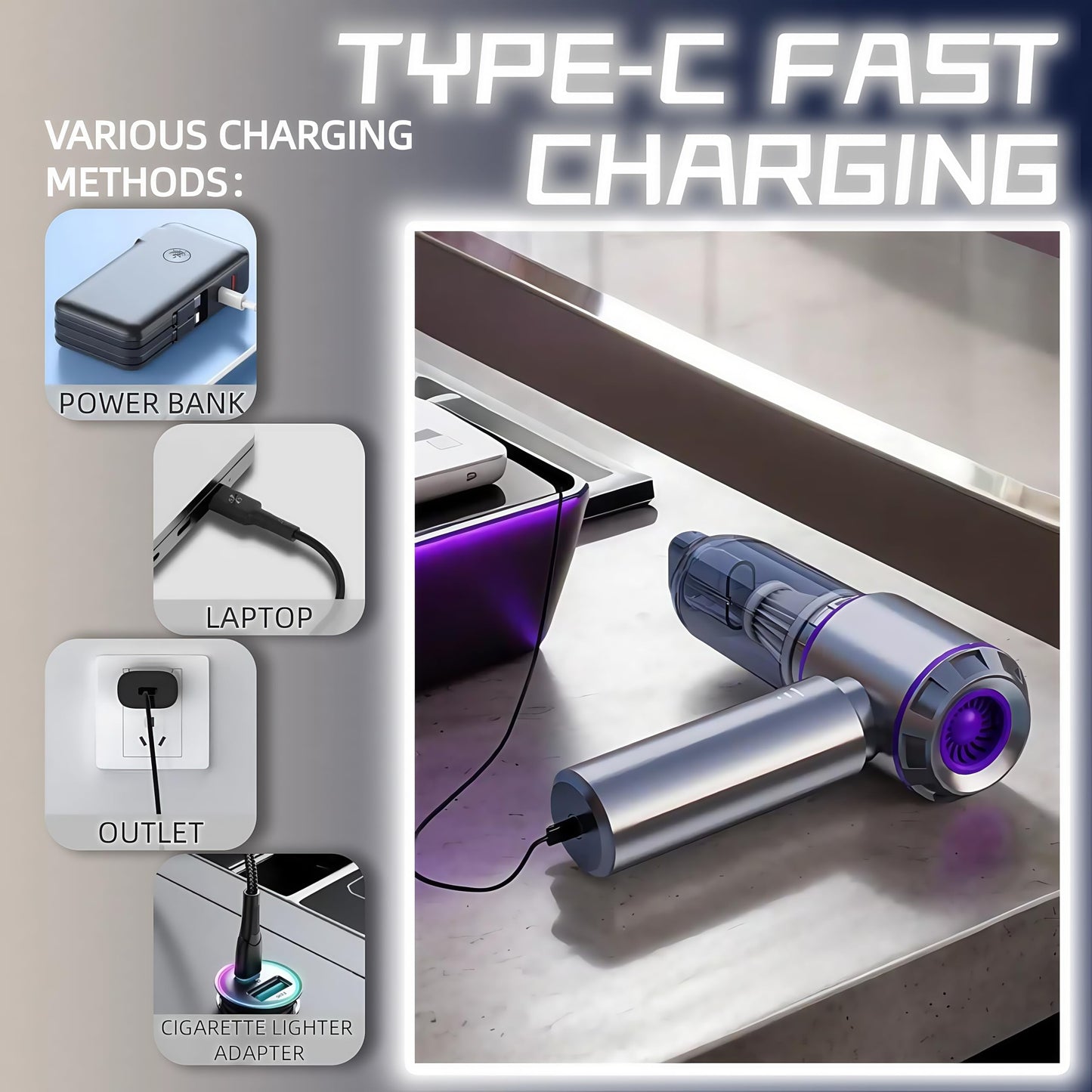 LYCVVVGS Handheld Car Vacuum Cleaner, 21000PA Rechargeable High Power Cordless Mini Car Vacuum Cleaner and Blower 2-in-1 with 3 Gear, Vacuum with Brushless Motor for Car, Home, Office, PC