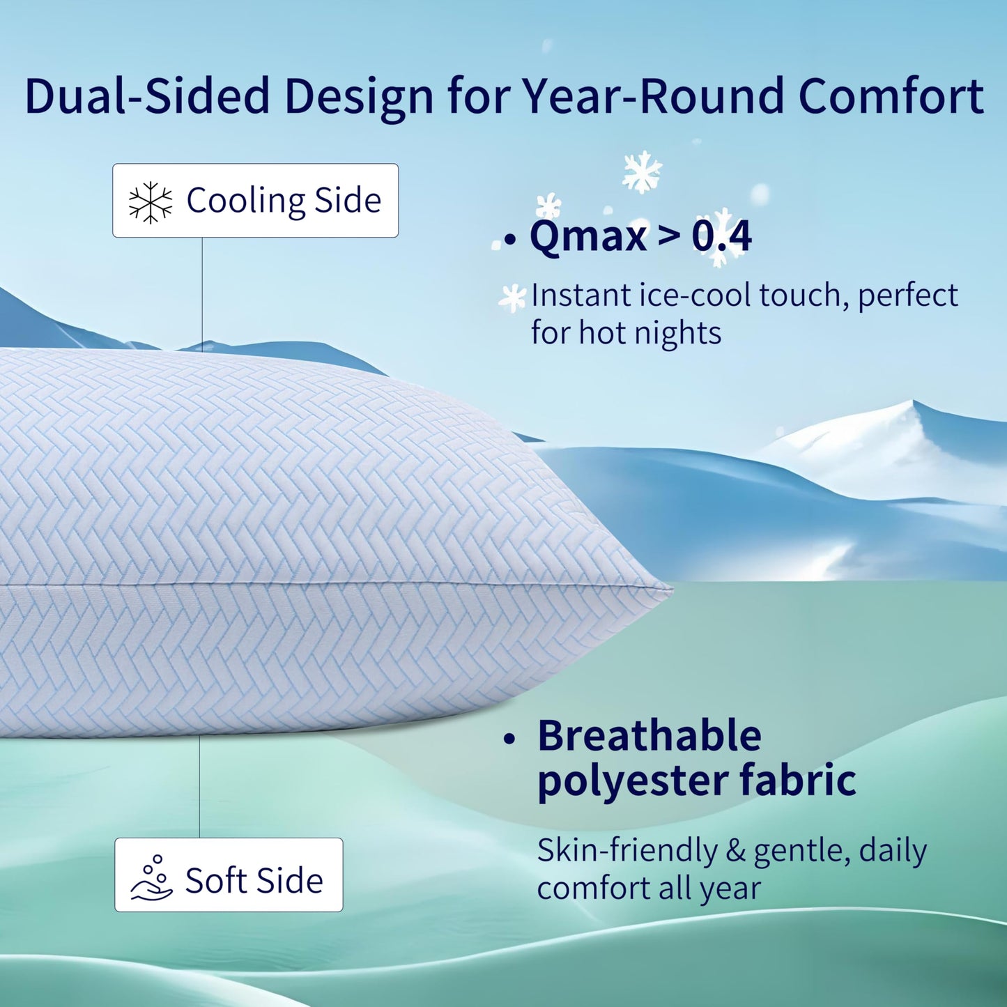 DOWNCOOL Cooling Pillow King Size Set of 2, Adjustable Shredded Memory Foam Pillows for Sleeping, Cool Bed Pillows for Hot Sleepers, Soft Supportive Firm Pillow for Side Back Stomach Sleepers, 20"X36"