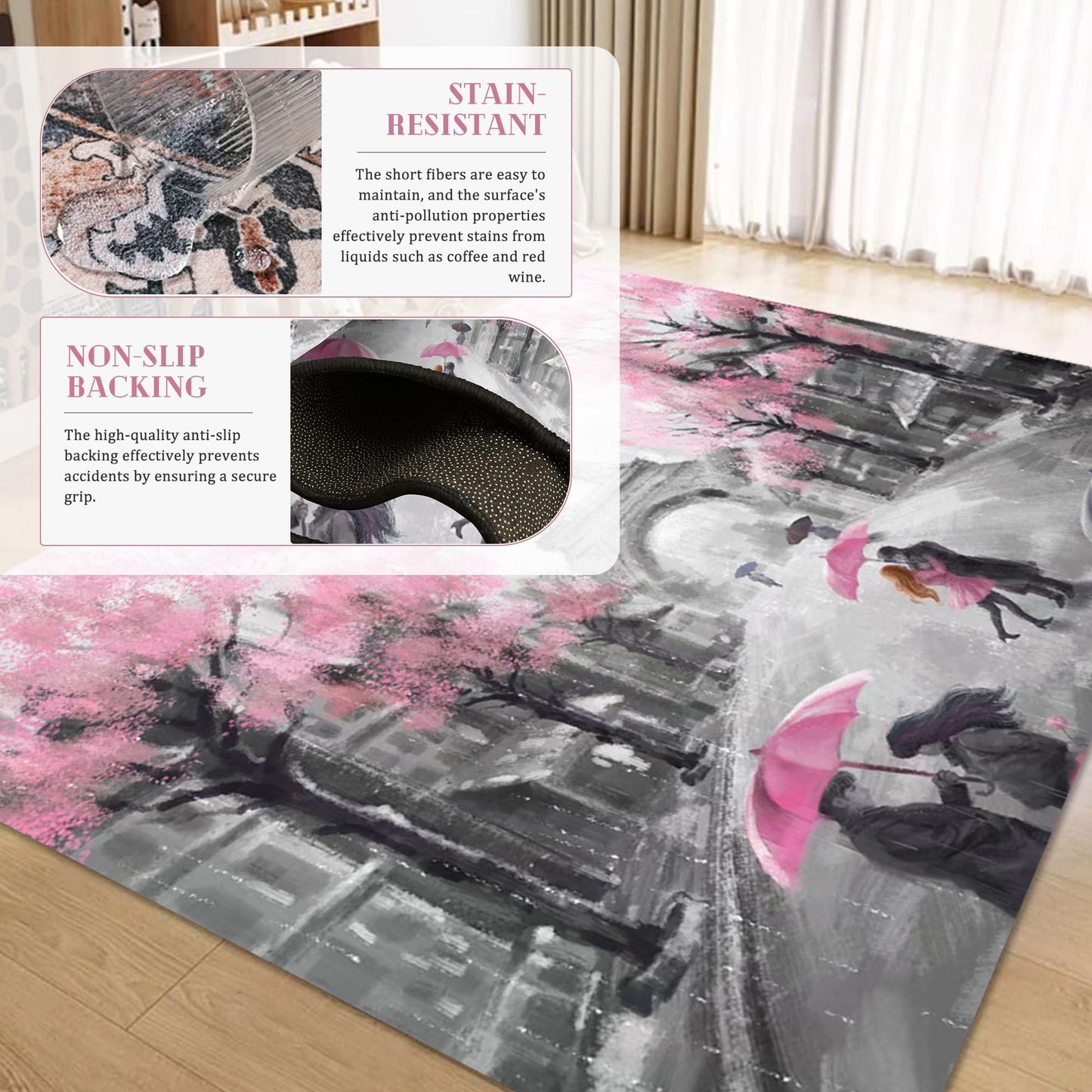 EDGZKO Paris Rugs for Girl Bedroom: 5x7 Feet Pink Gray Eiffel Tower Area Rug for Living Room Home Kitchen Hallway Paris Themed Carpet Indoor Floor Mat for Teens Girls Women